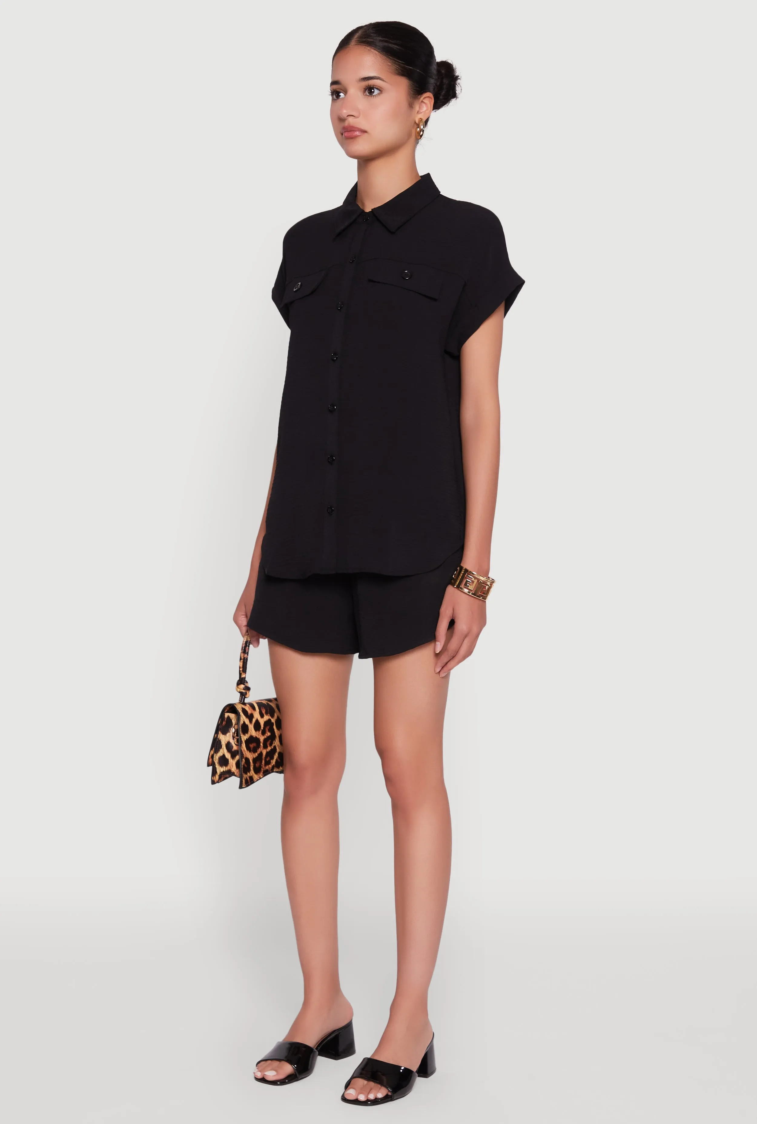 Chic Crepe Knit Button Front Shirt with Flap Pockets sold by Rainbow product image thumbnail 5