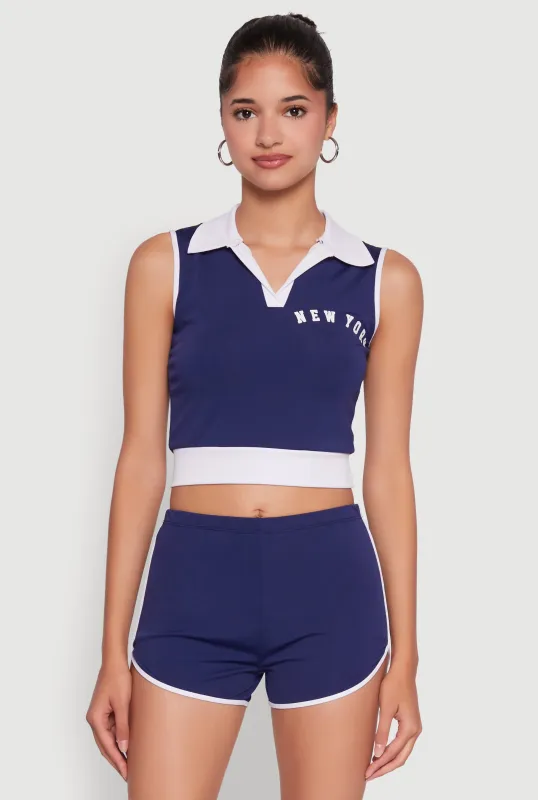 Stylish Contrast Trim Cropped Polo Top sold by Rainbow