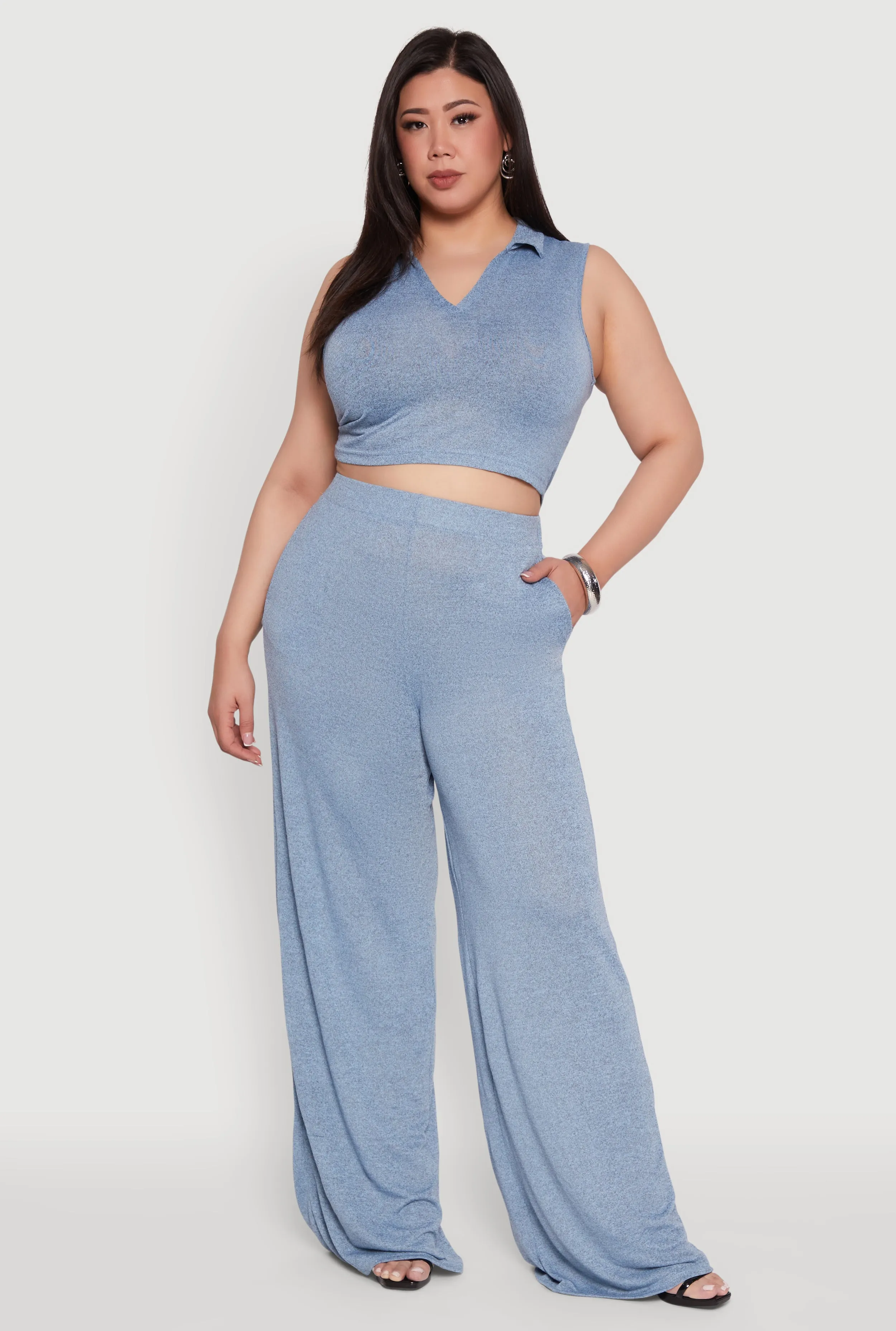 Plus Size Daisy High Waisted Wide Leg Palazzo Pants sold by Rainbow