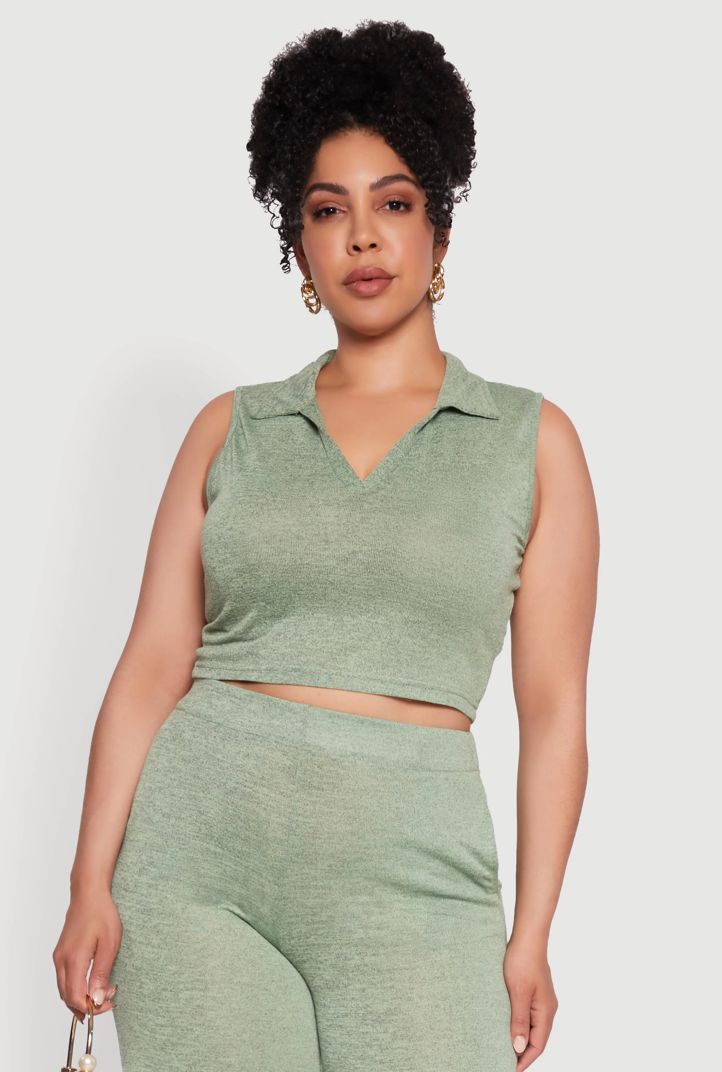 Plus Size Daisy Sleeveless Cropped Polo Top sold by Rainbow