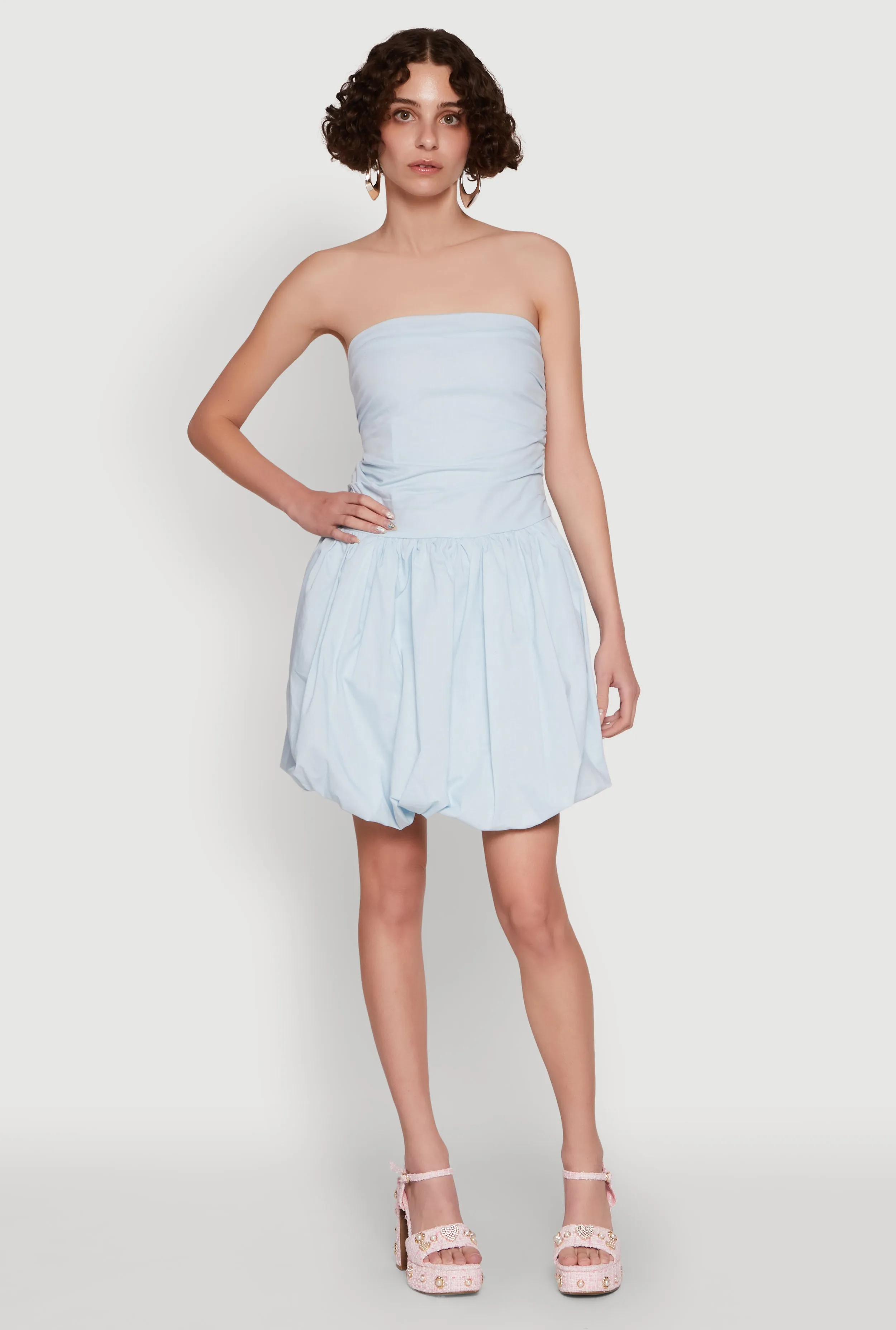 Chic Strapless Poplin Dress with Bubble Hem and Tie Back sold by Rainbow product image thumbnail 2