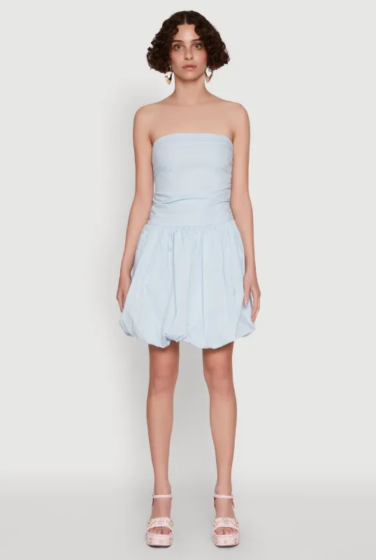 Chic Strapless Poplin Dress with Bubble Hem and Tie Back sold by Rainbow