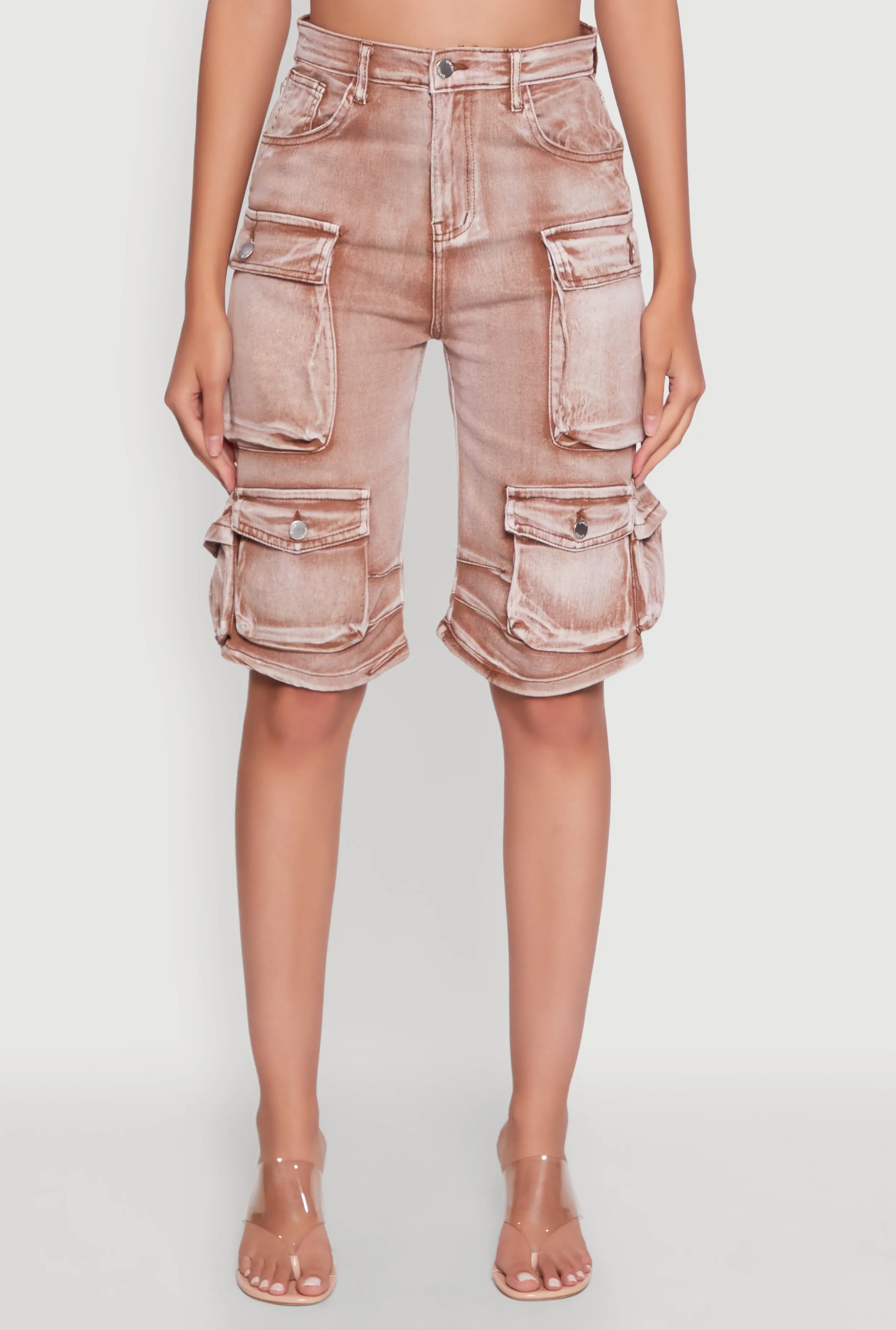 Daisy Trendy Mineral Wash High Waisted Denim Cargo Shorts sold by Rainbow product image thumbnail 5