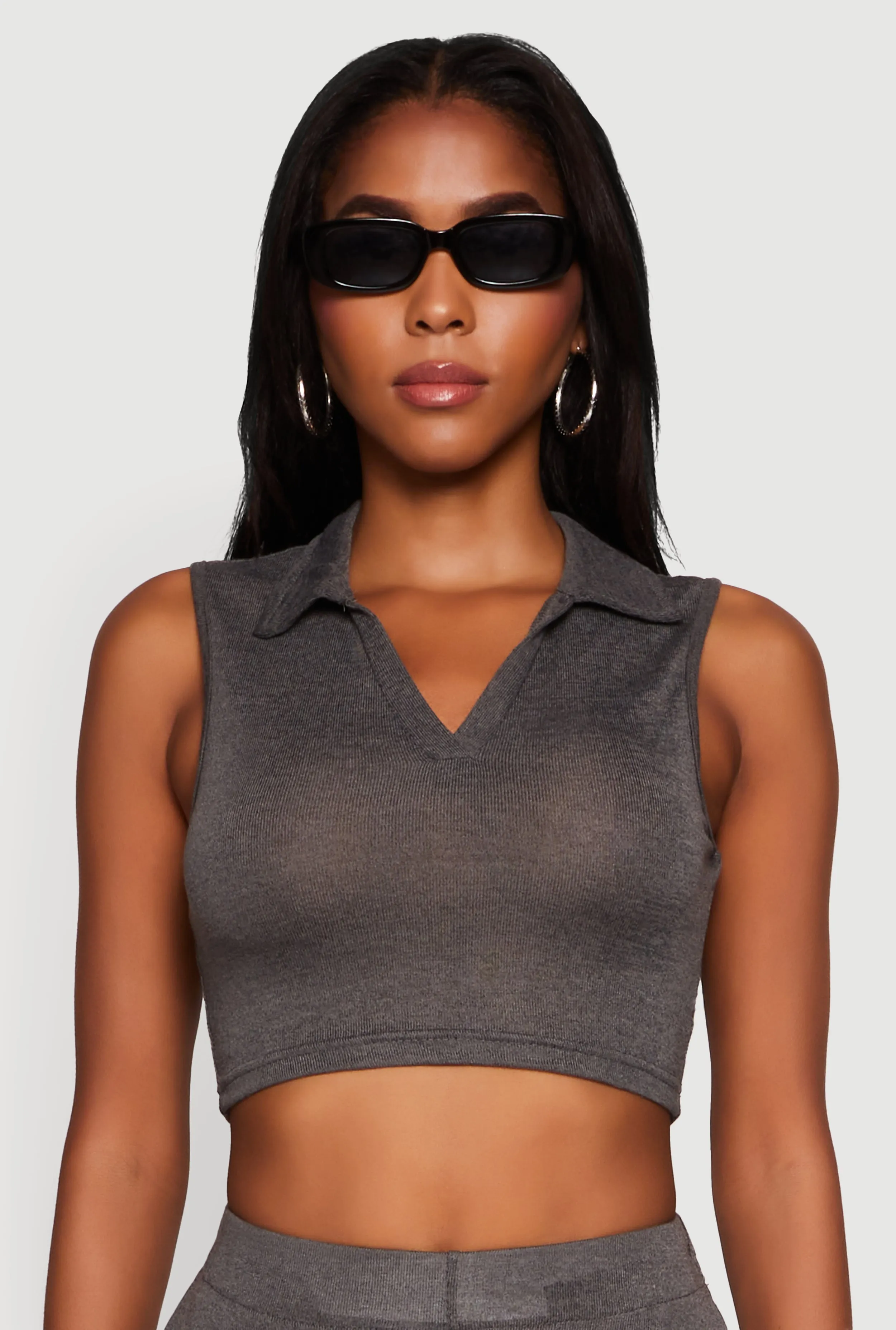 Daisy Sleeveless Collared Crop Top sold by Rainbow