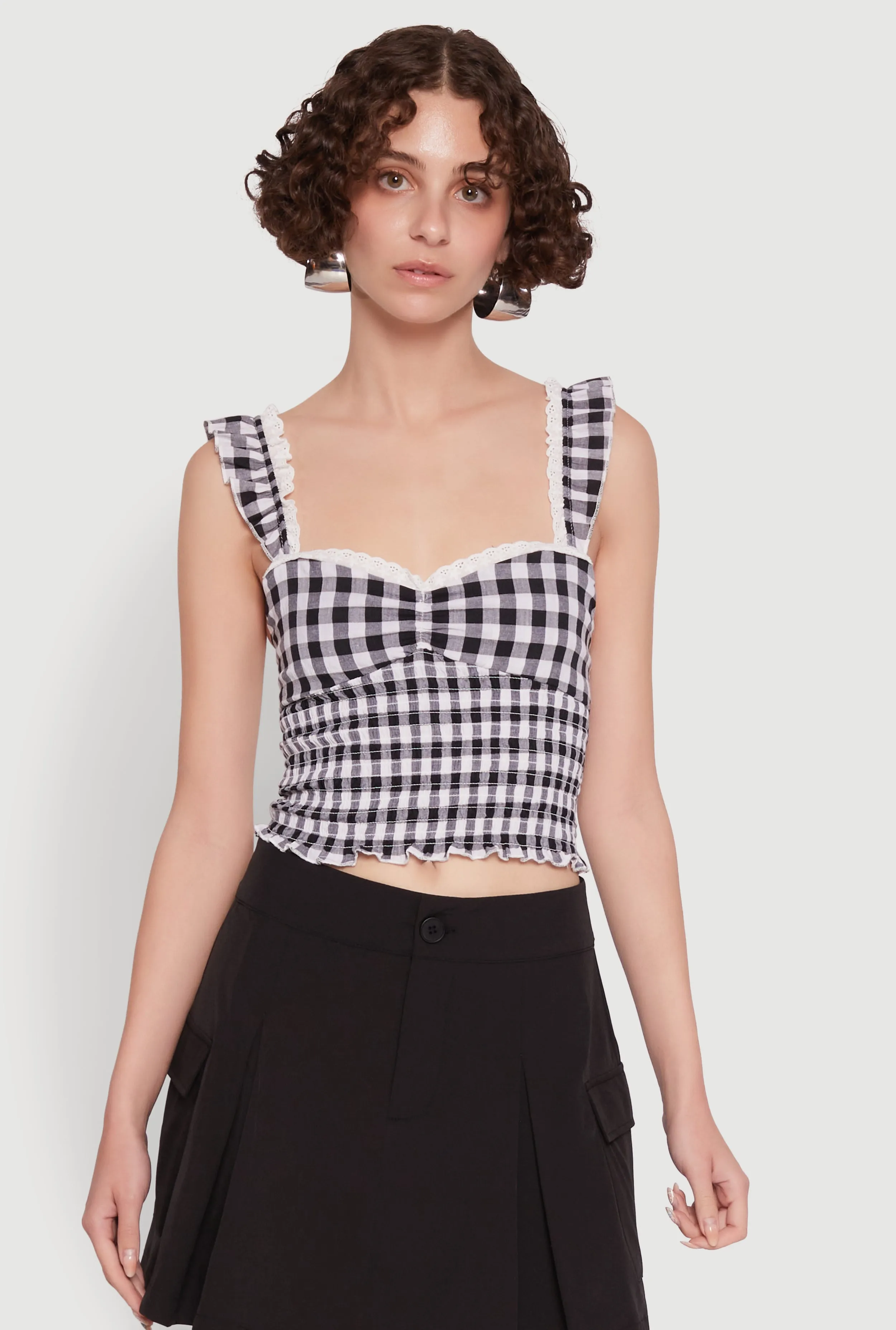 Chic Lace Trim Gingham Smocked Blouse sold by Rainbow product image thumbnail 2