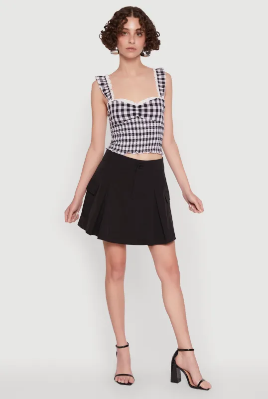 Chic Lace Trim Gingham Smocked Blouse sold by Rainbow