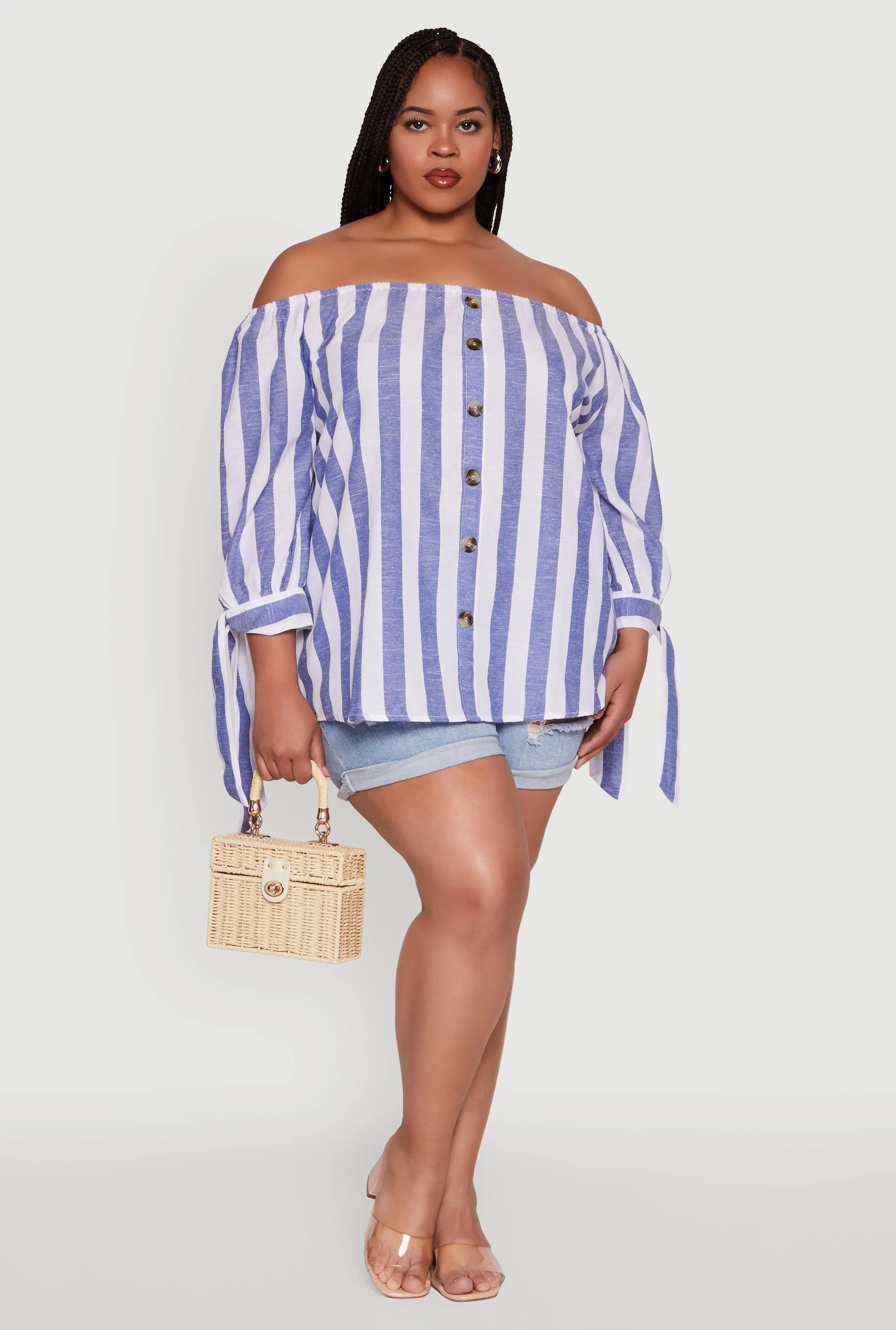 Plus Size Chic Off Shoulder Striped Blouse sold by Rainbow product image thumbnail 3