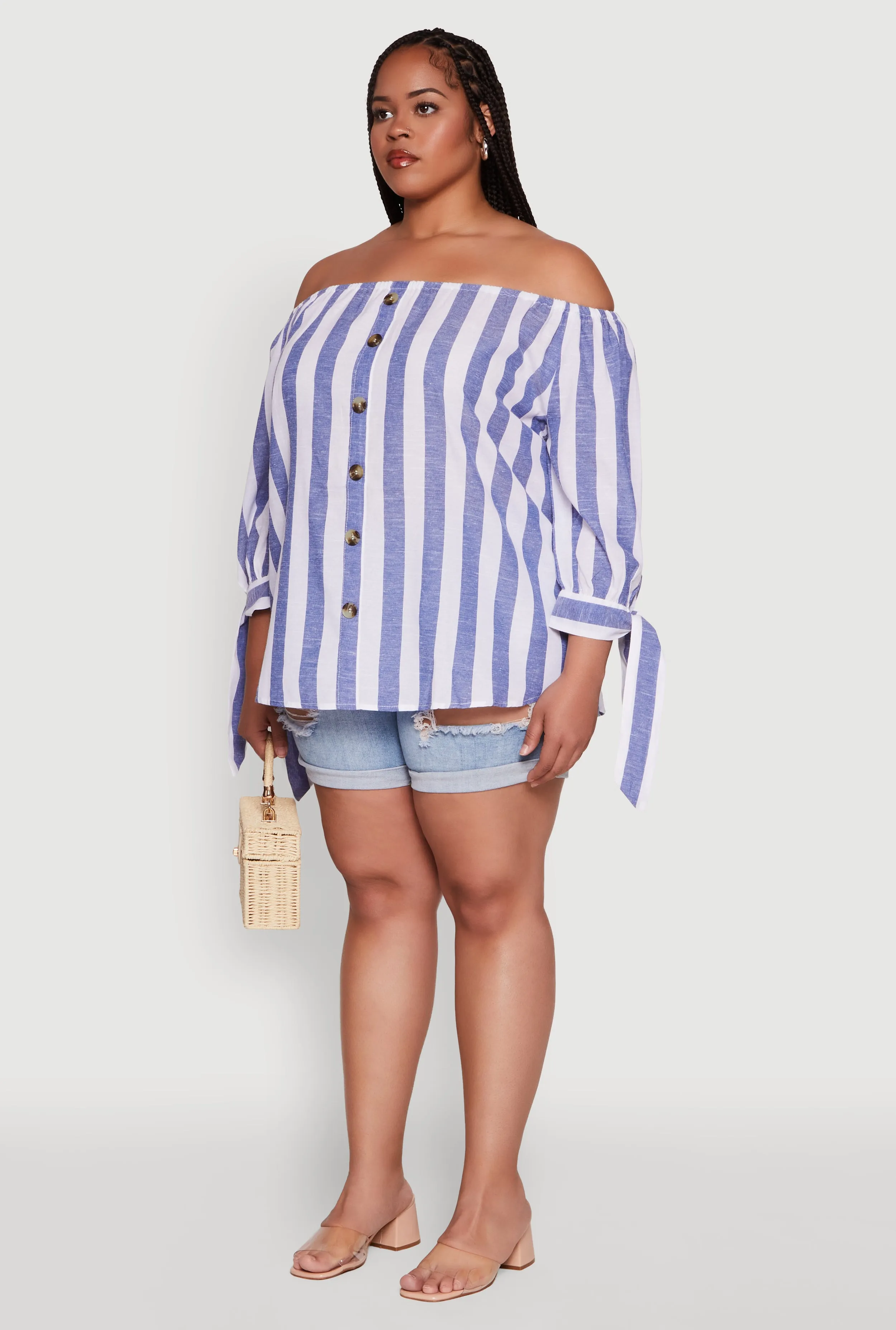Plus Size Chic Off Shoulder Striped Blouse sold by Rainbow product image thumbnail 5