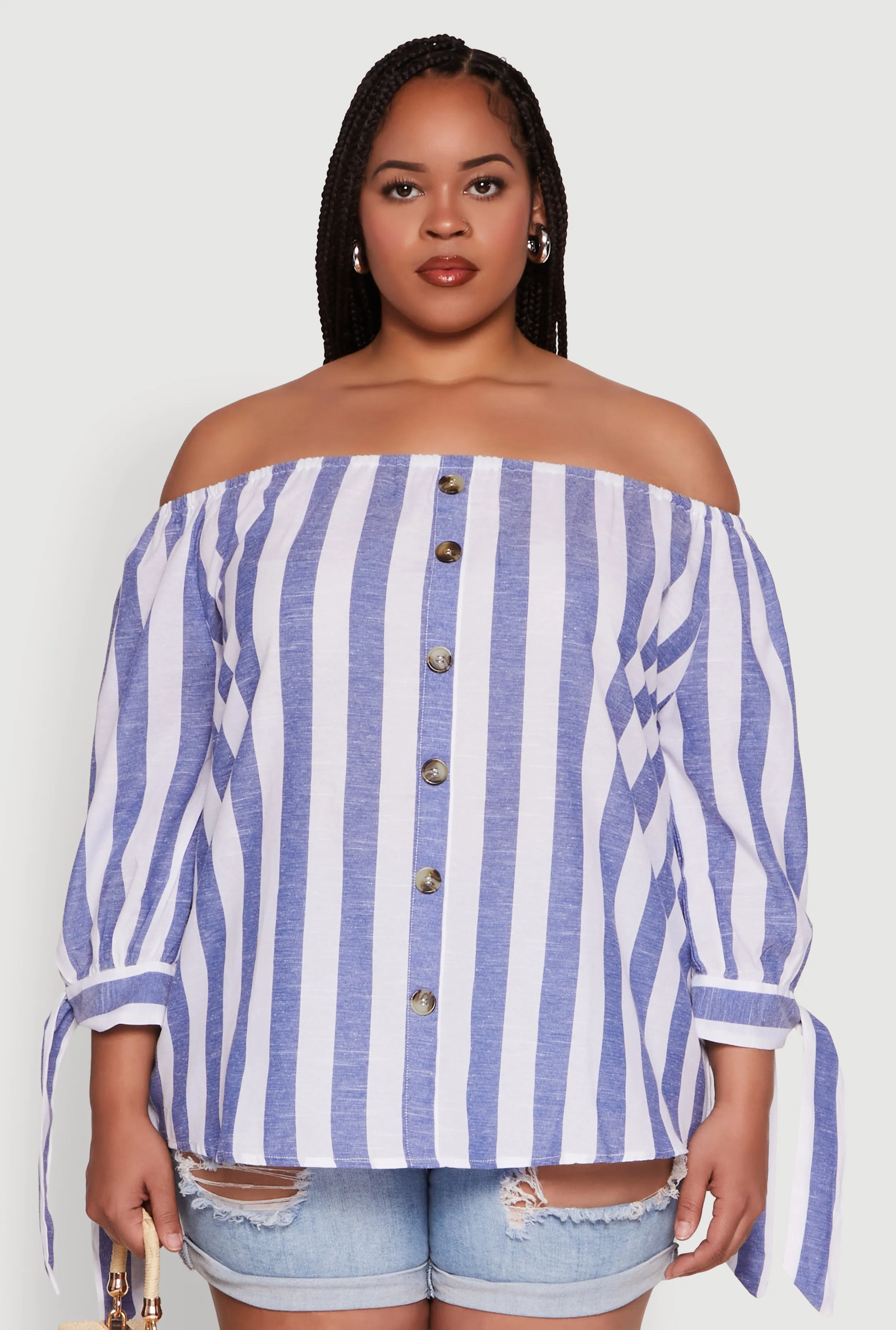 Plus Size Chic Off Shoulder Striped Blouse sold by Rainbow product image thumbnail 2