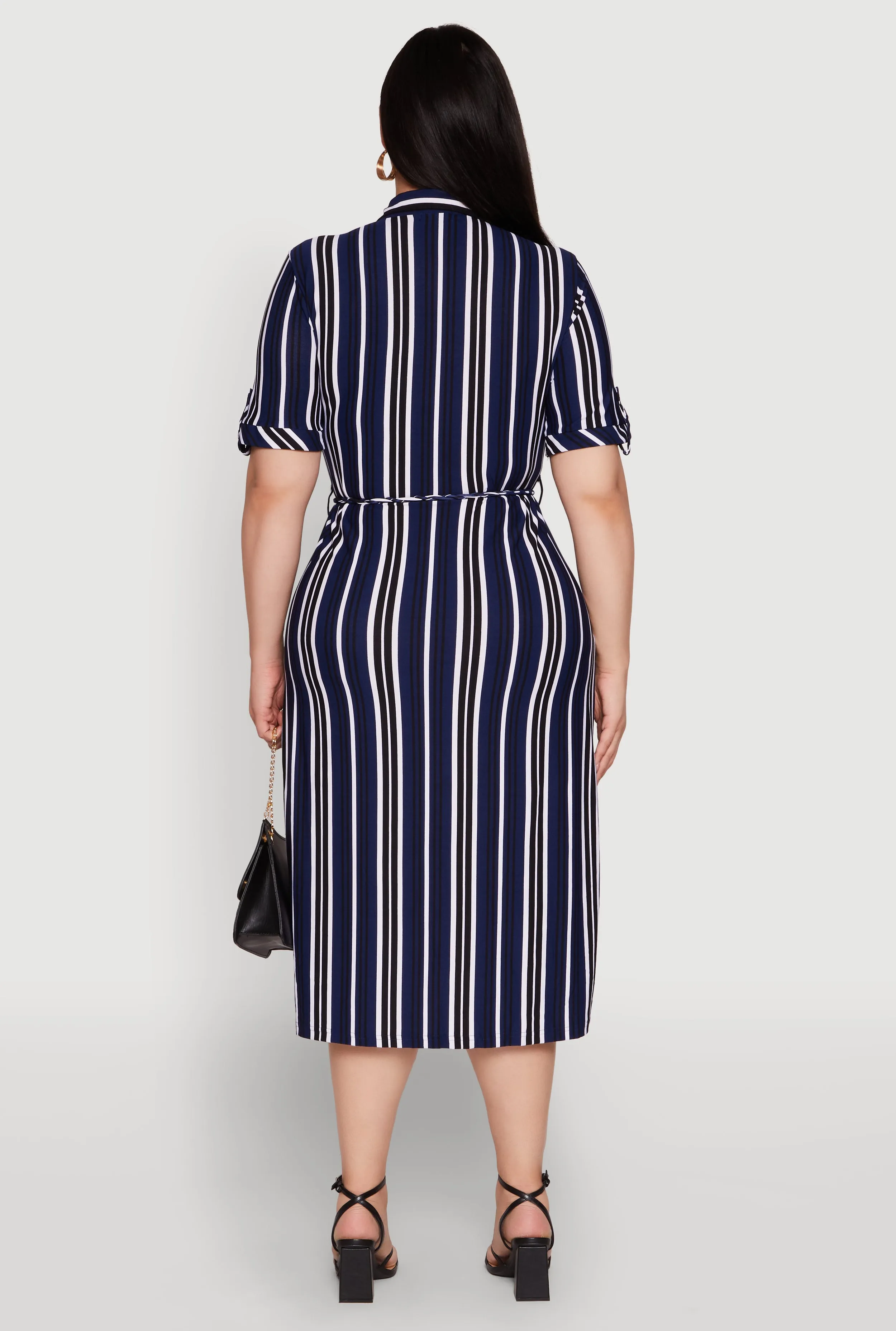 Plus Size Striped Shirt Dress with Tie Waist Belt and Flap Pockets sold by Rainbow product image thumbnail 5