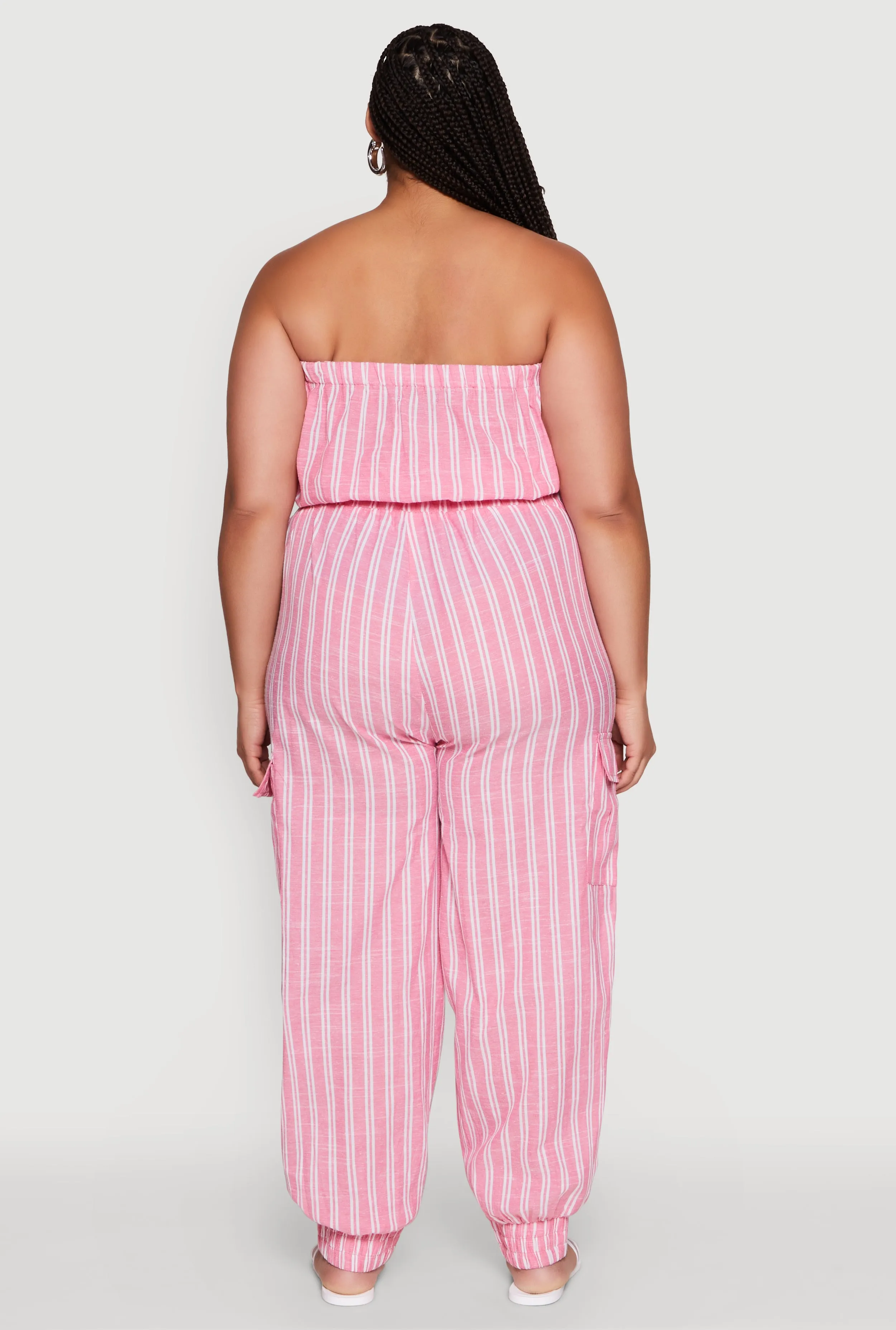 Plus Size Stylish Striped Strapless Tapered Leg Jumpsuit sold by Rainbow product image thumbnail 5