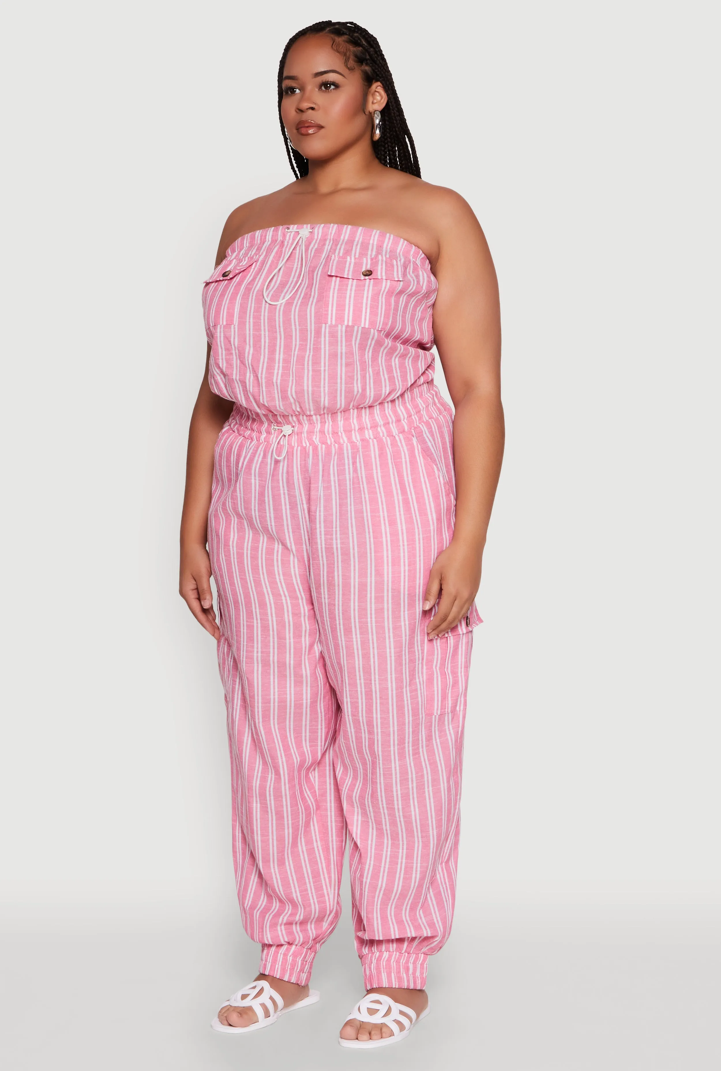 Plus Size Stylish Striped Strapless Tapered Leg Jumpsuit sold by Rainbow product image thumbnail 3