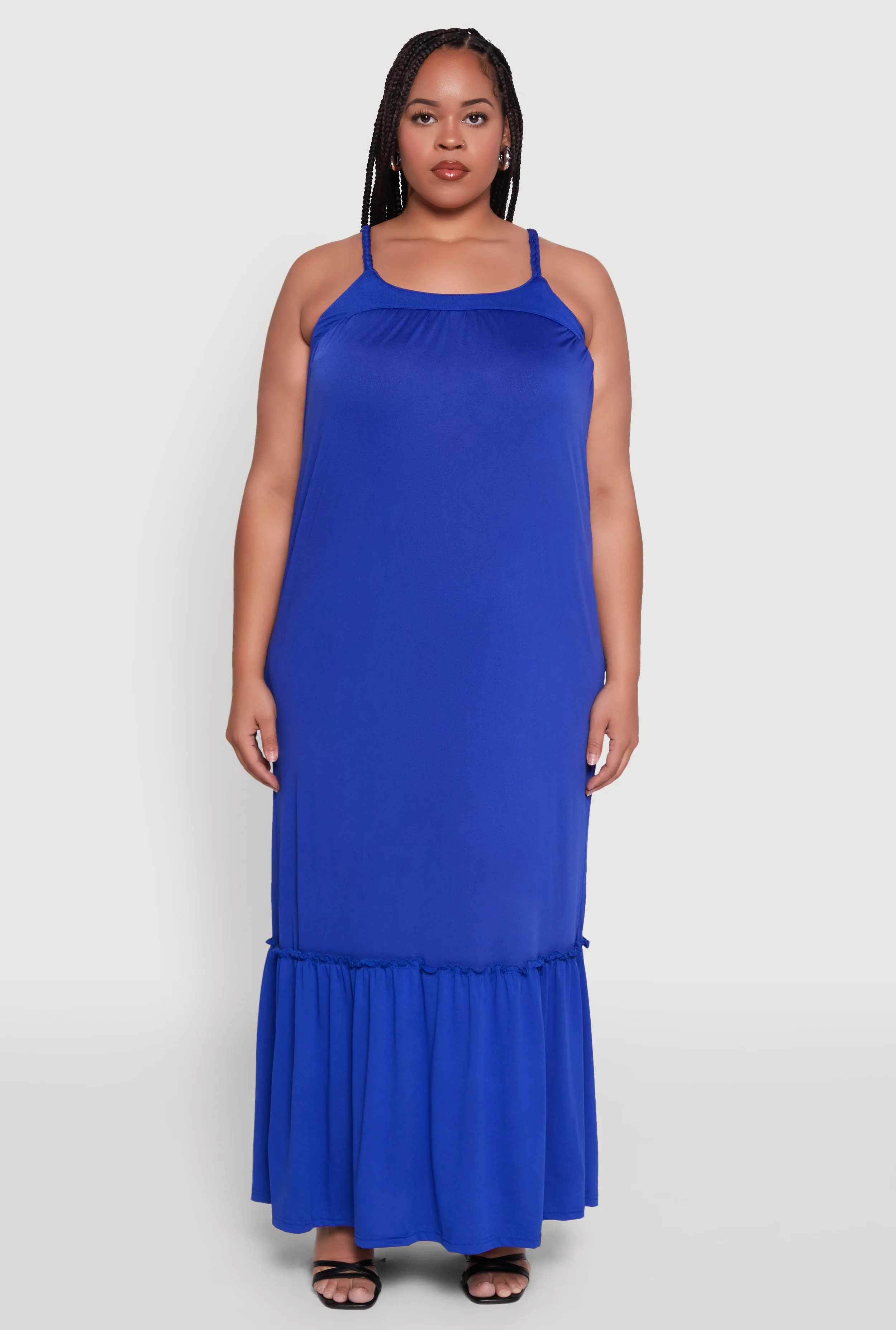 Plus Size Crepe Knit Cami Dress with Flounce Hem and Braided Straps sold by Rainbow product image thumbnail 2