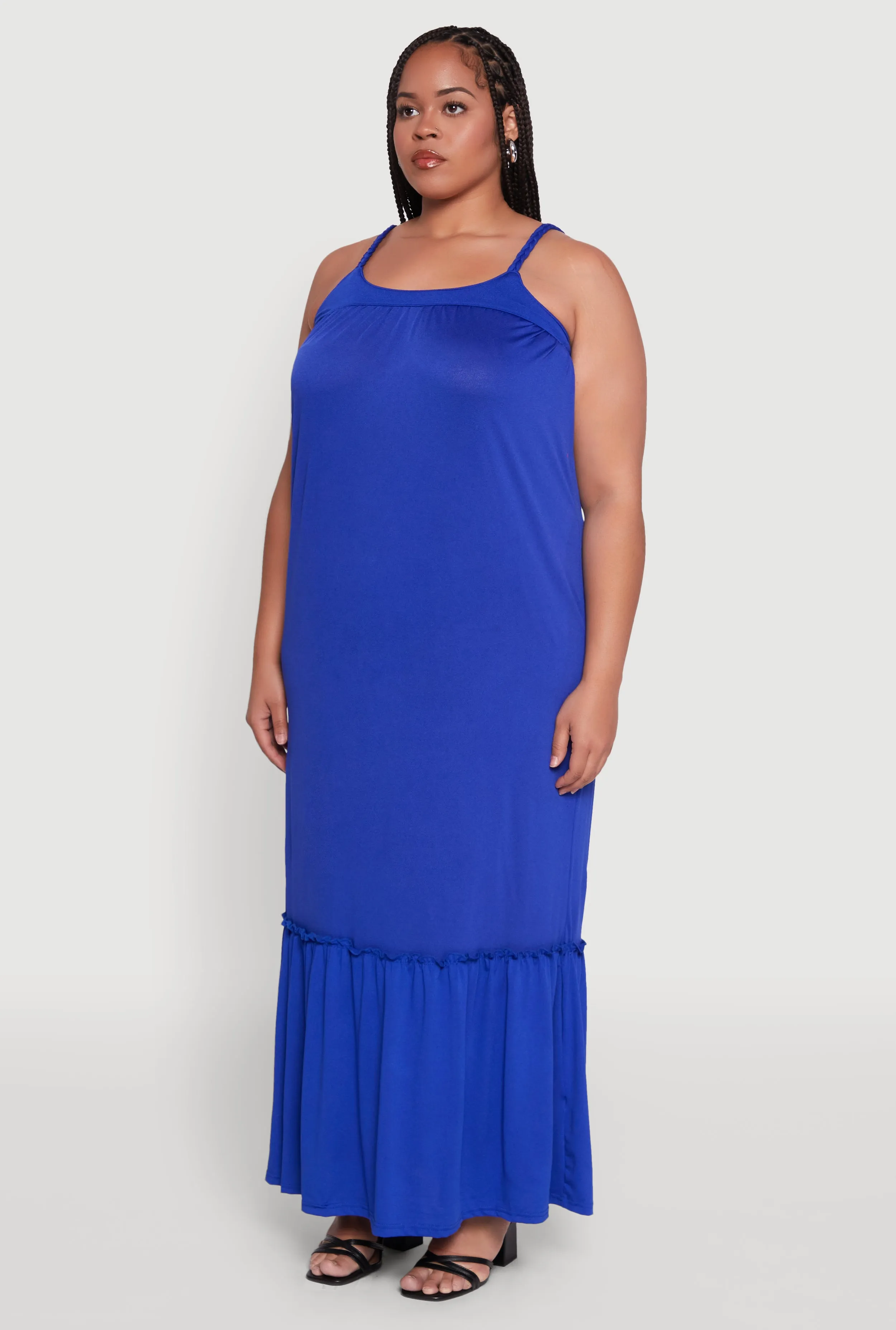 Plus Size Crepe Knit Cami Dress with Flounce Hem and Braided Straps sold by Rainbow product image thumbnail 3