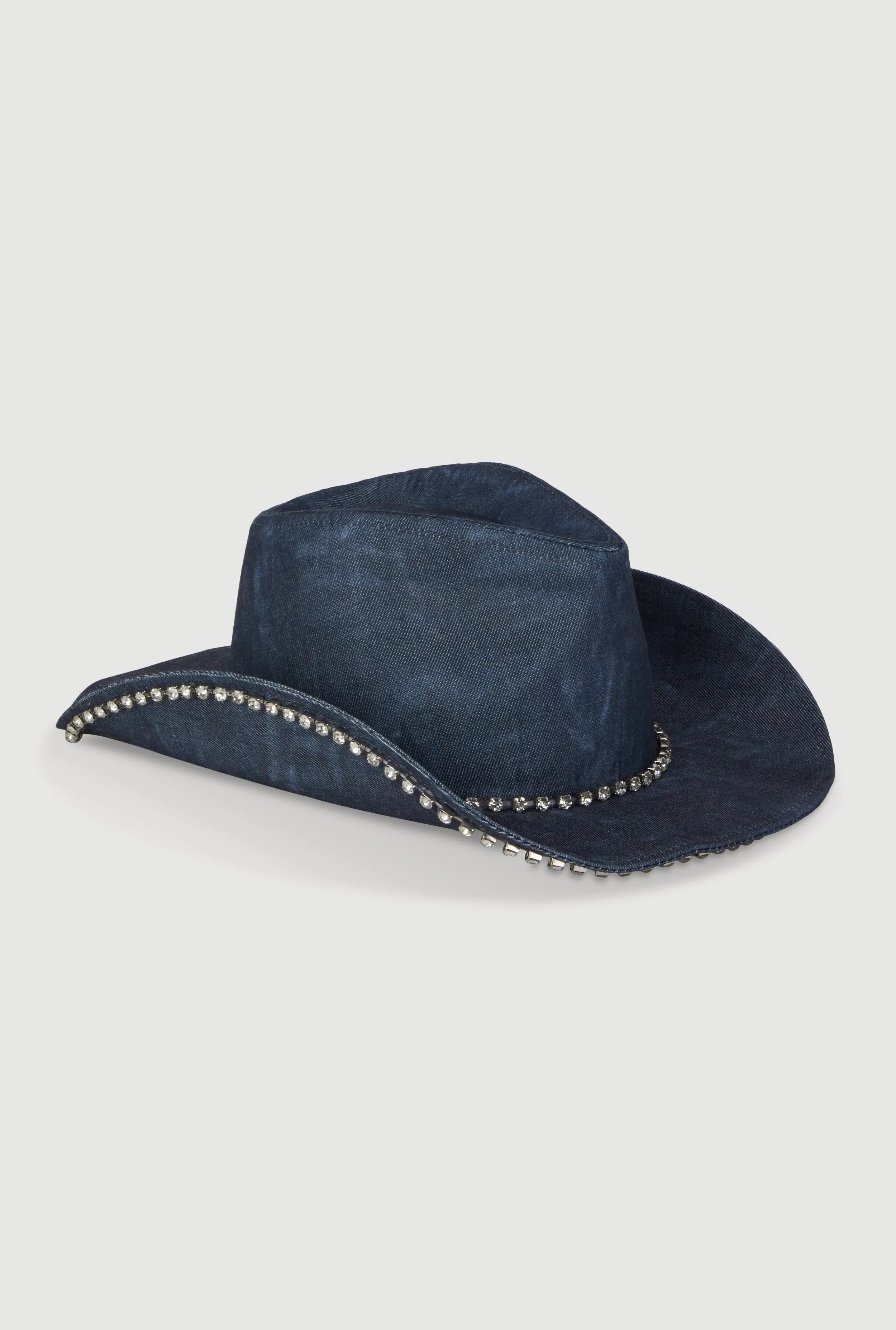 Rhinestone Trim Denim Print Cowboy Hat sold by Rainbow