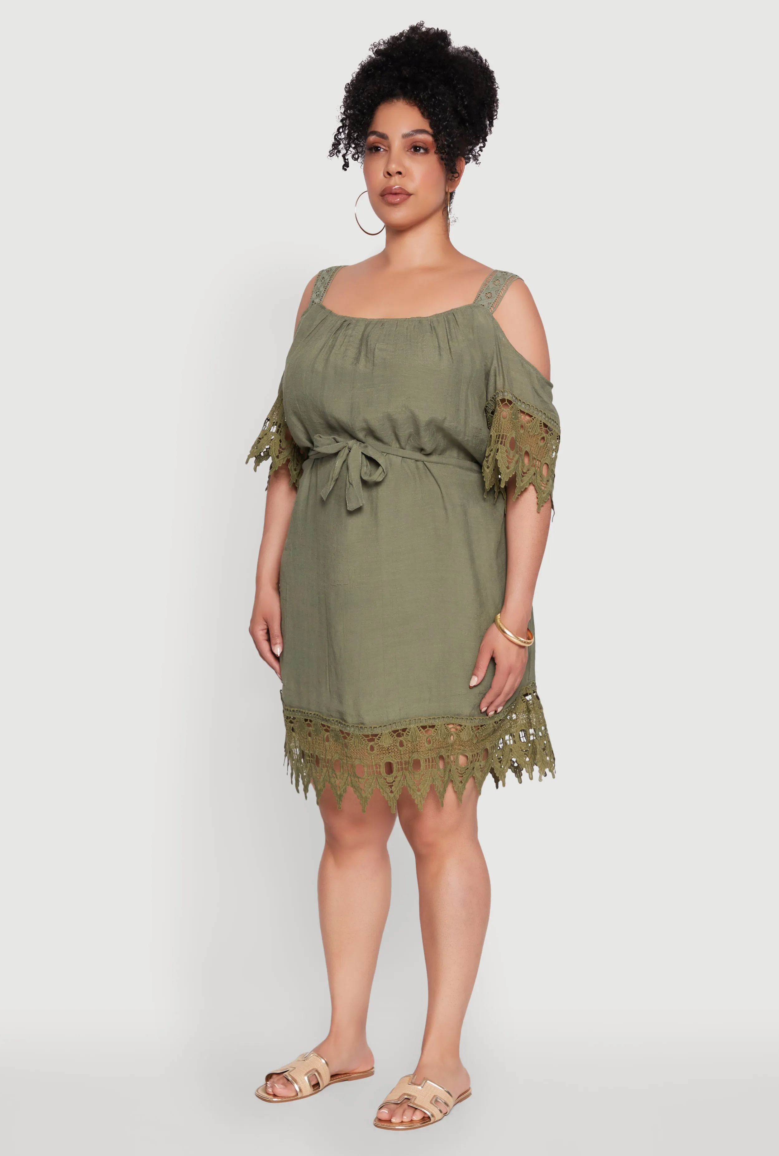 Plus Size Chic Crochet Detail Gauze Knit Cold Shoulder Dress sold by Rainbow product image thumbnail 3