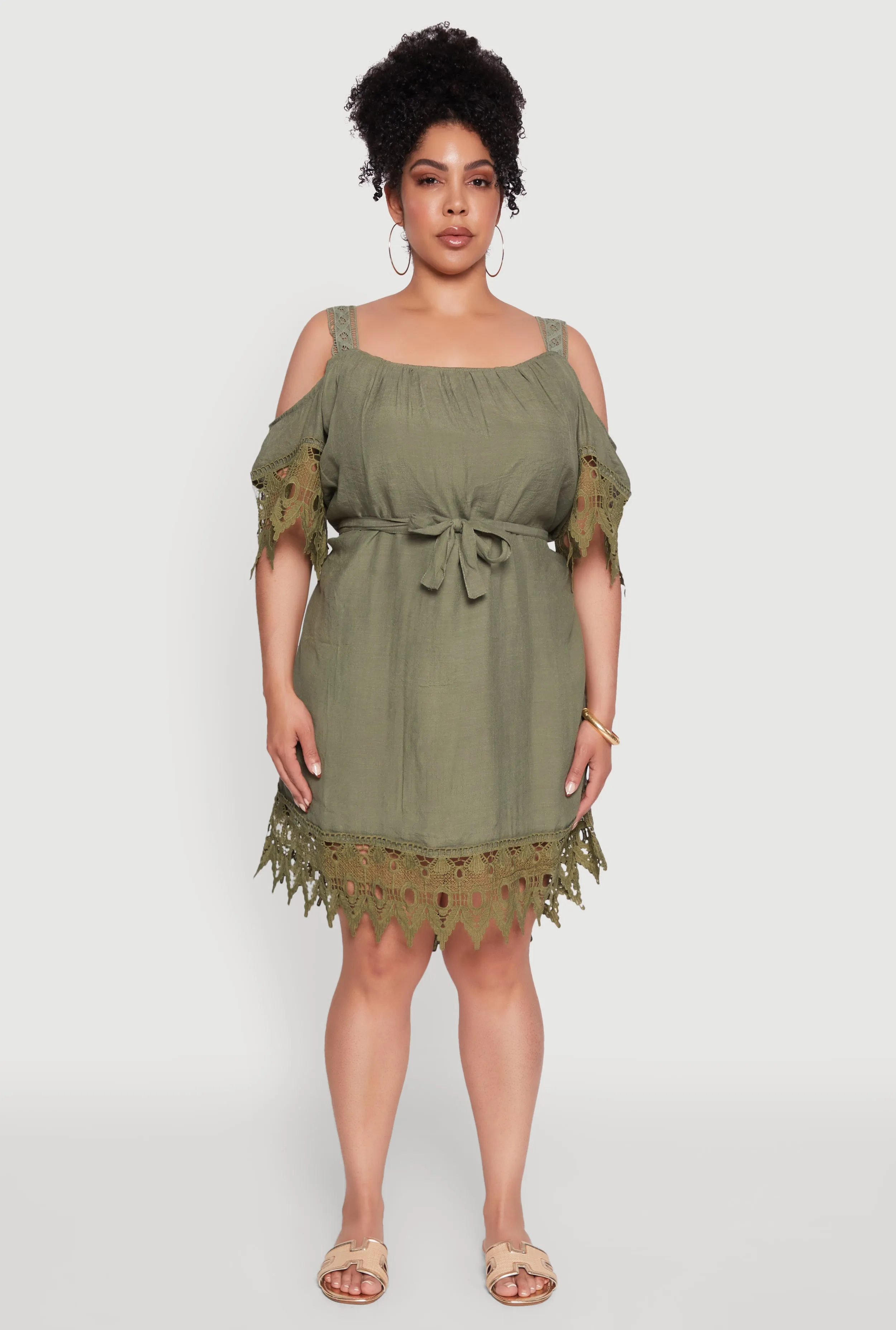 Plus Size Chic Crochet Detail Gauze Knit Cold Shoulder Dress sold by Rainbow product image thumbnail 2