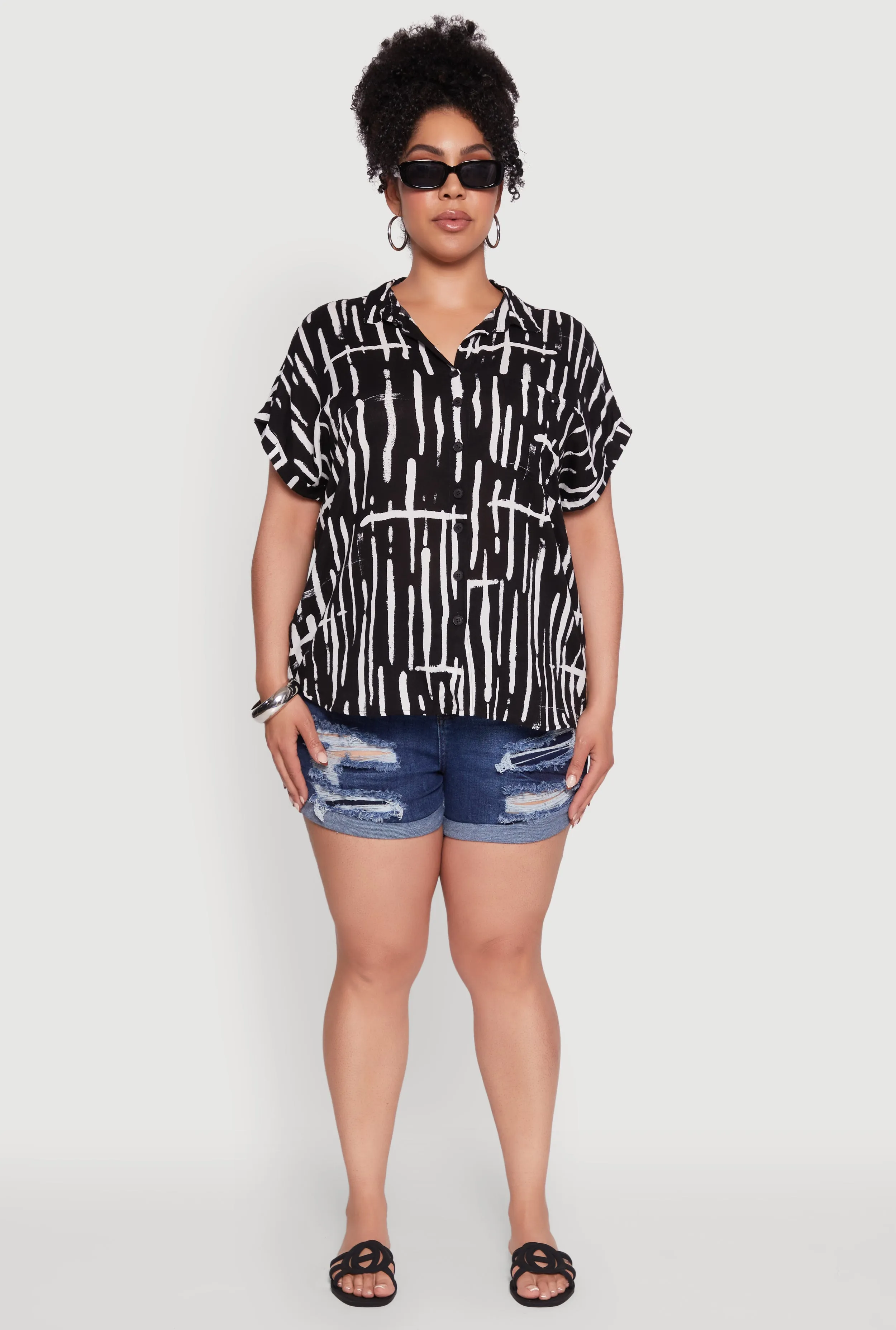 Plus Size Abstract Print Button Front High Low Shirt sold by Rainbow product image thumbnail 3