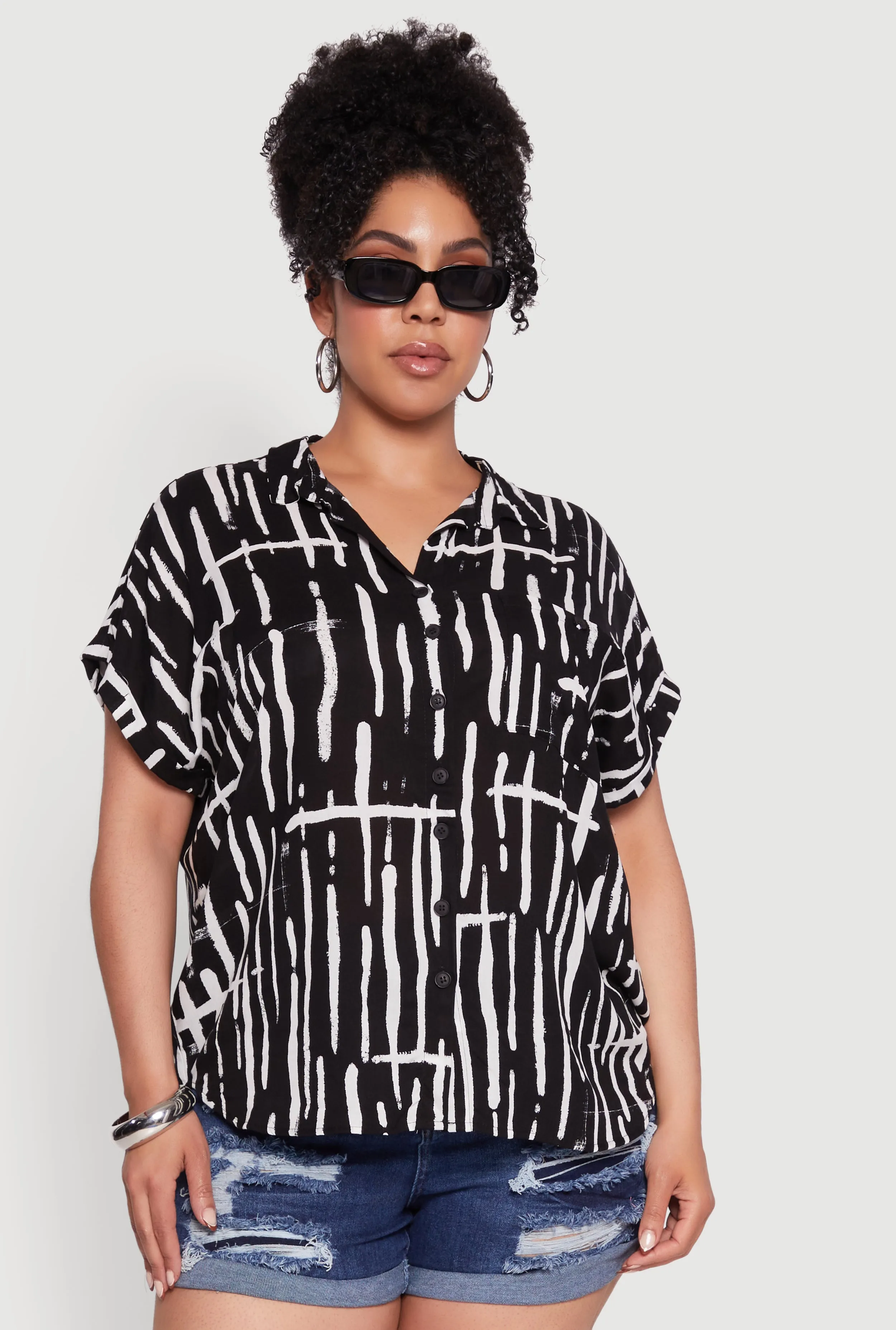Plus Size Abstract Print Button Front High Low Shirt sold by Rainbow product image thumbnail 2