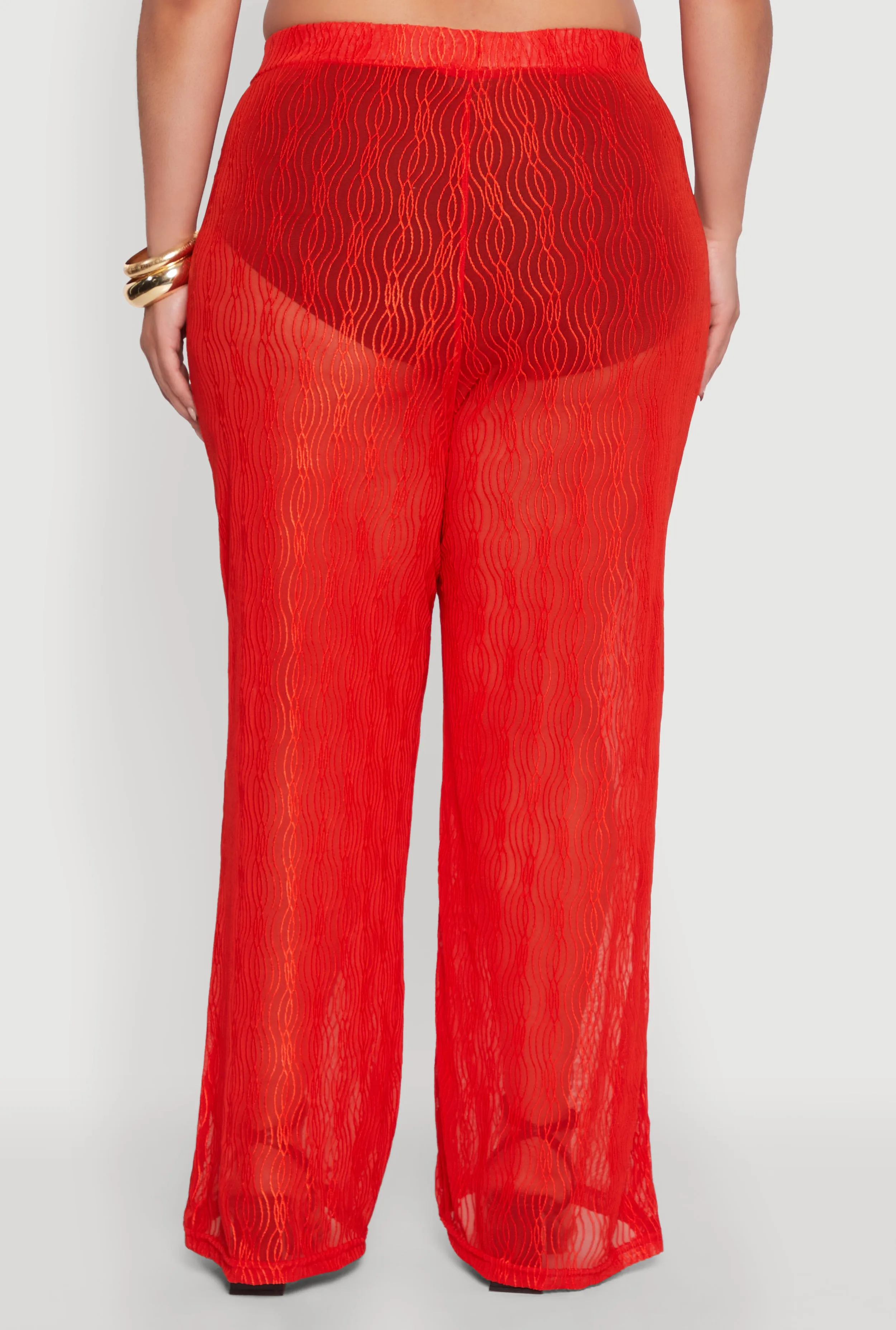 Plus Size Stylish High Waisted Wavy Stripe Mesh Palazzo Pants sold by Rainbow product image thumbnail 5