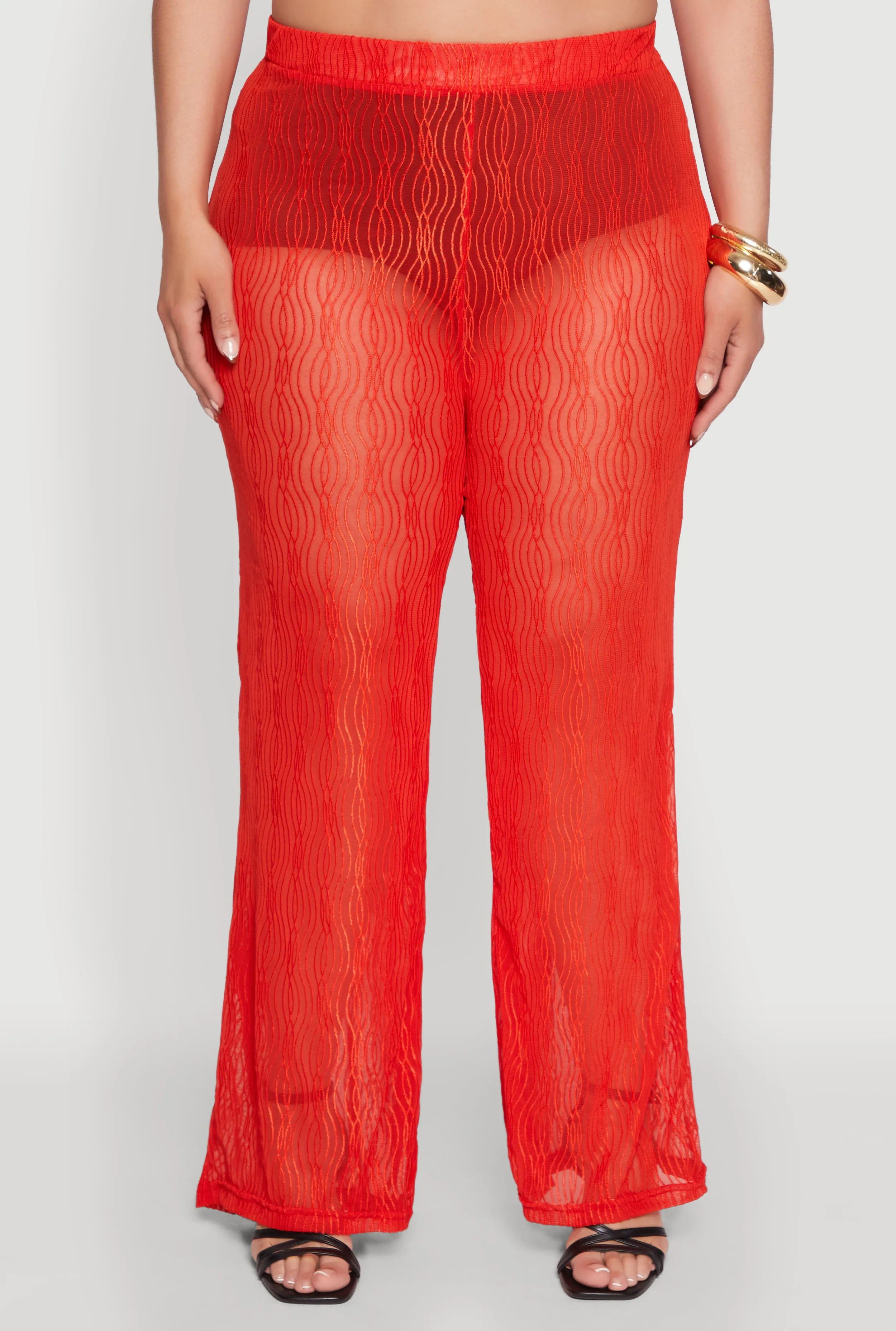 Plus Size Stylish High Waisted Wavy Stripe Mesh Palazzo Pants sold by Rainbow product image thumbnail 3