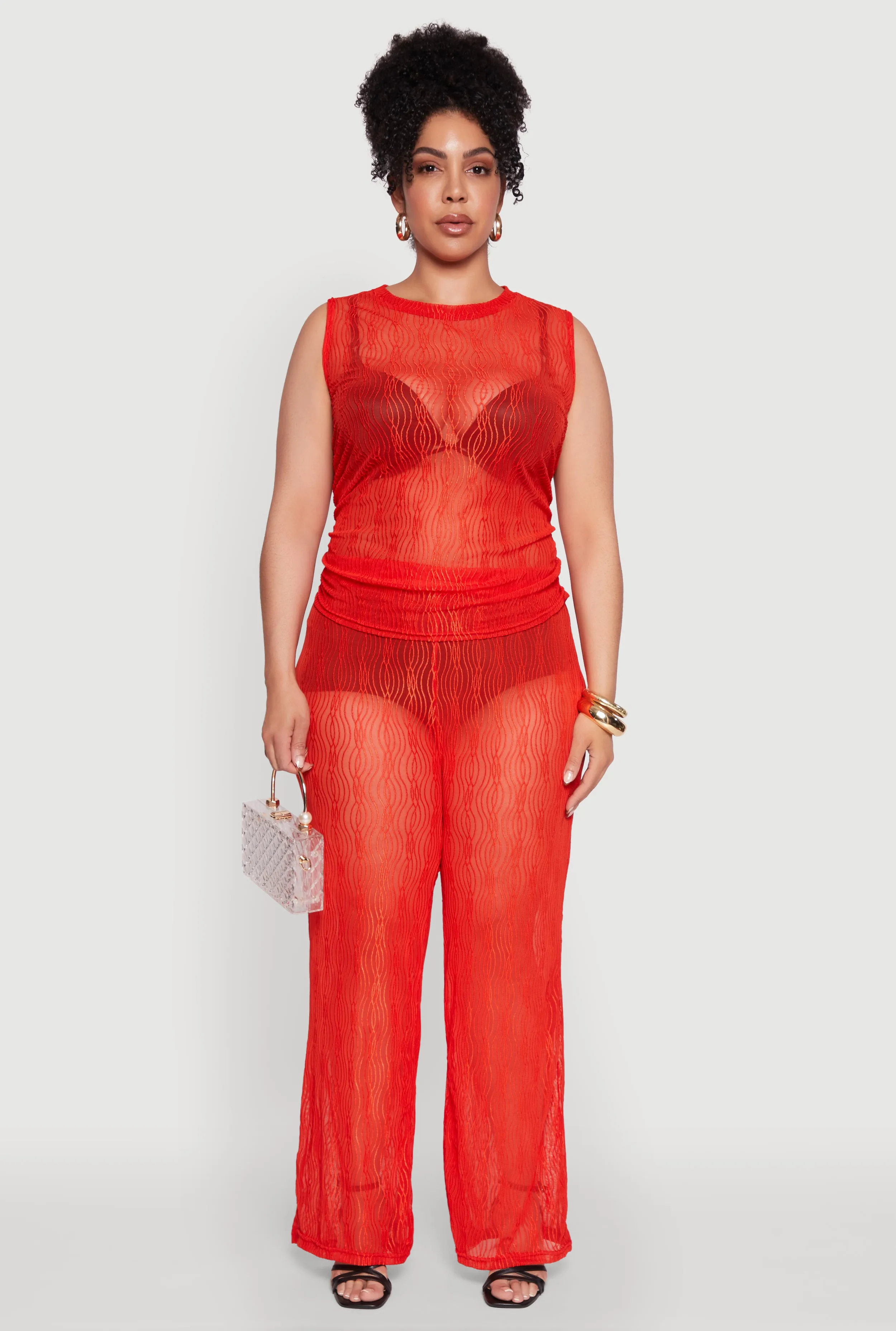 Plus Size Stylish High Waisted Wavy Stripe Mesh Palazzo Pants sold by Rainbow product image thumbnail 2