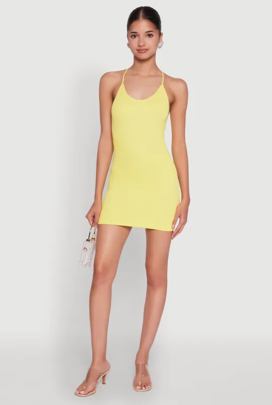 Seamless Rib Knit Scoop Neck Racerback Cami Dress sold by Rainbow