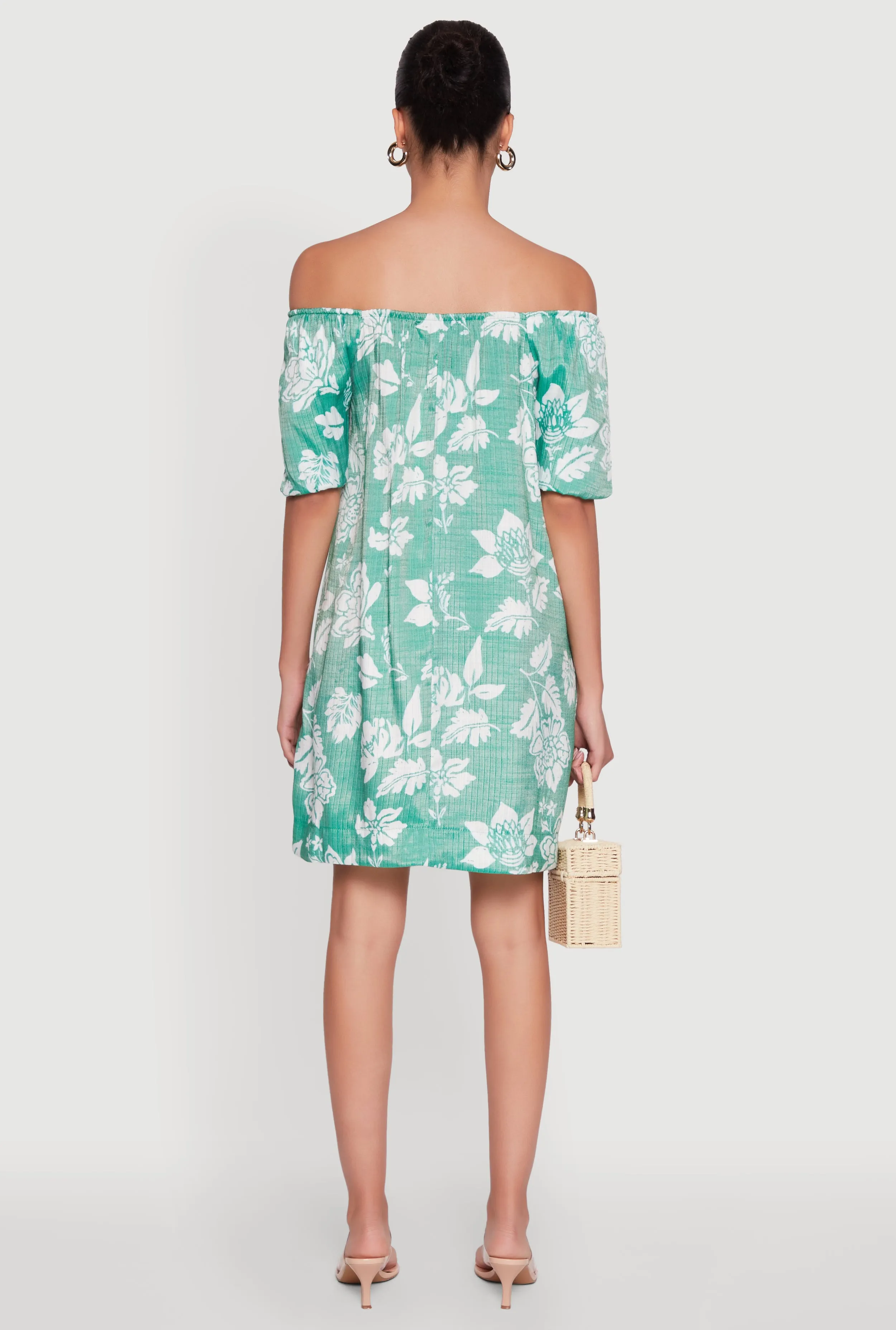 Floral Off Shoulder Bubble Sleeve Shift Dress with Ruffles sold by Rainbow product image thumbnail 5