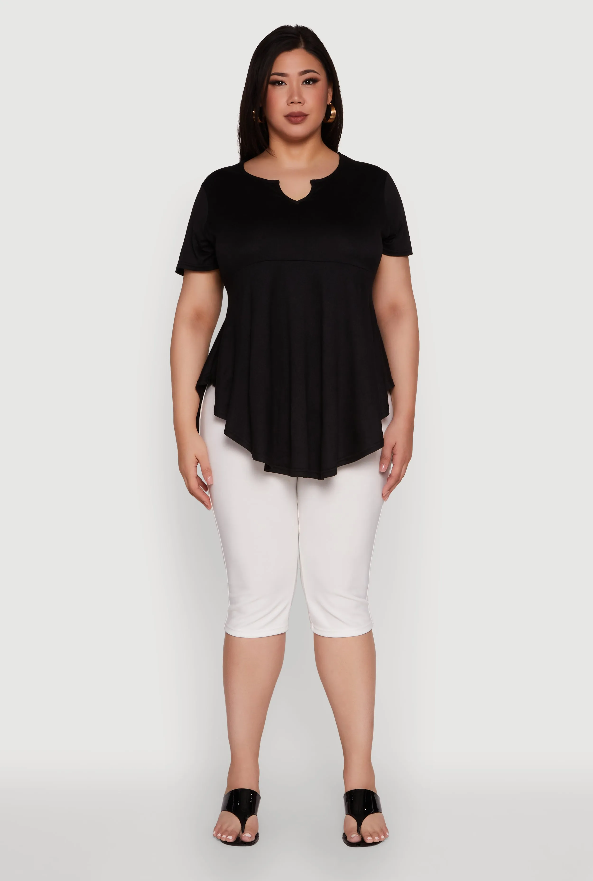 Plus Size Stylish Peplum Top with Notch Neck and Short Sleeves sold by Rainbow product image thumbnail 3