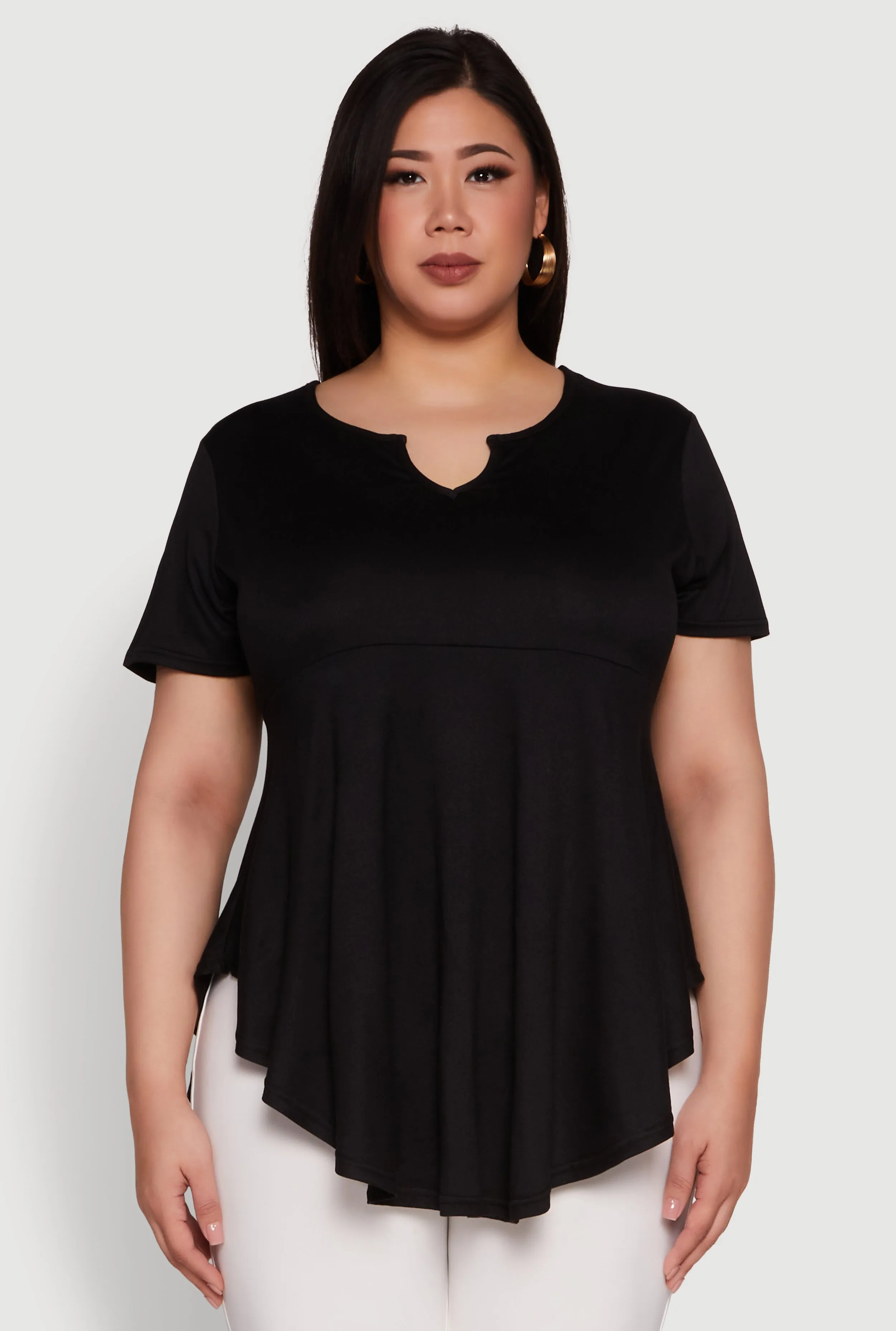 Plus Size Stylish Peplum Top with Notch Neck and Short Sleeves sold by Rainbow product image thumbnail 2
