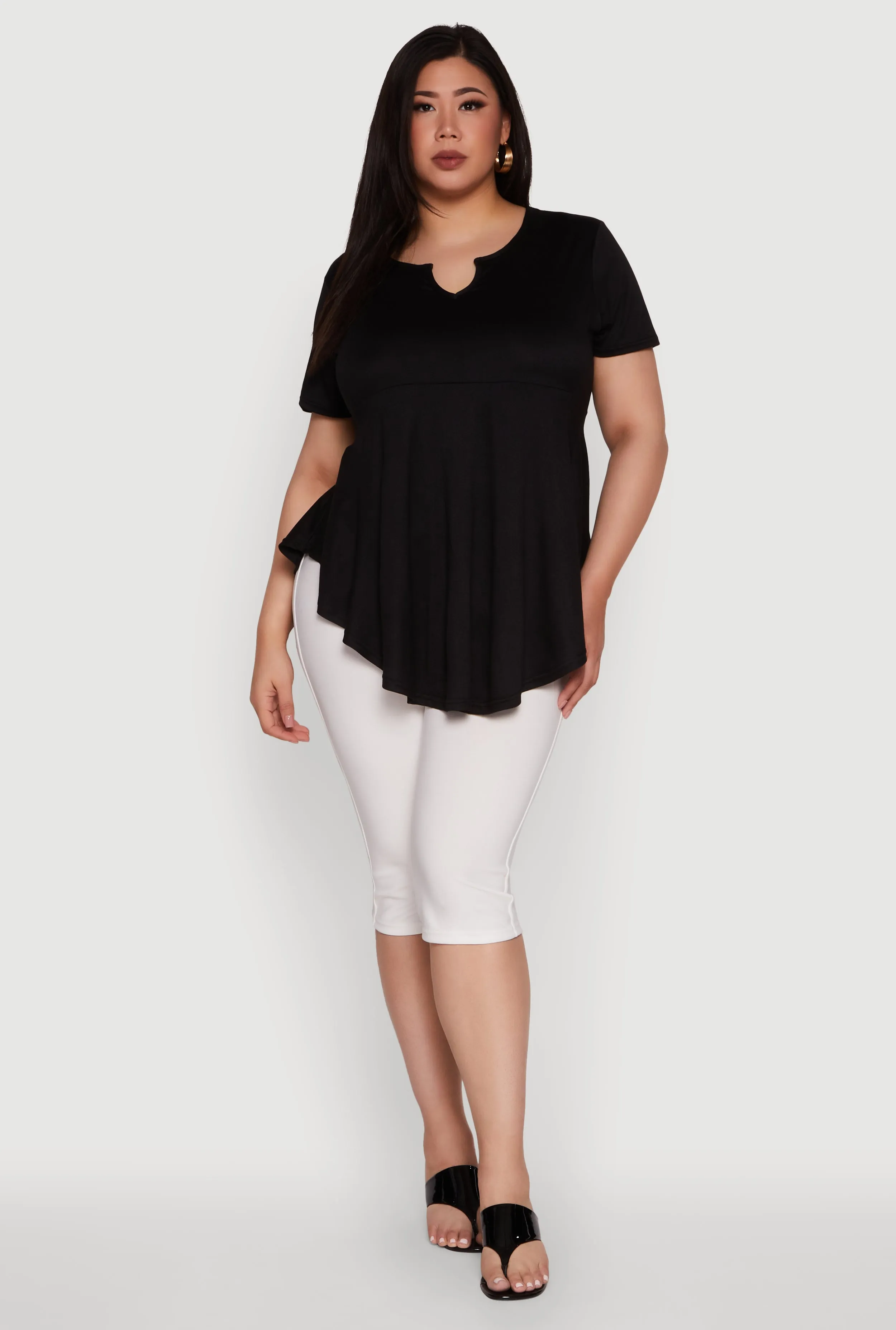 Plus Size Stylish Peplum Top with Notch Neck and Short Sleeves sold by Rainbow