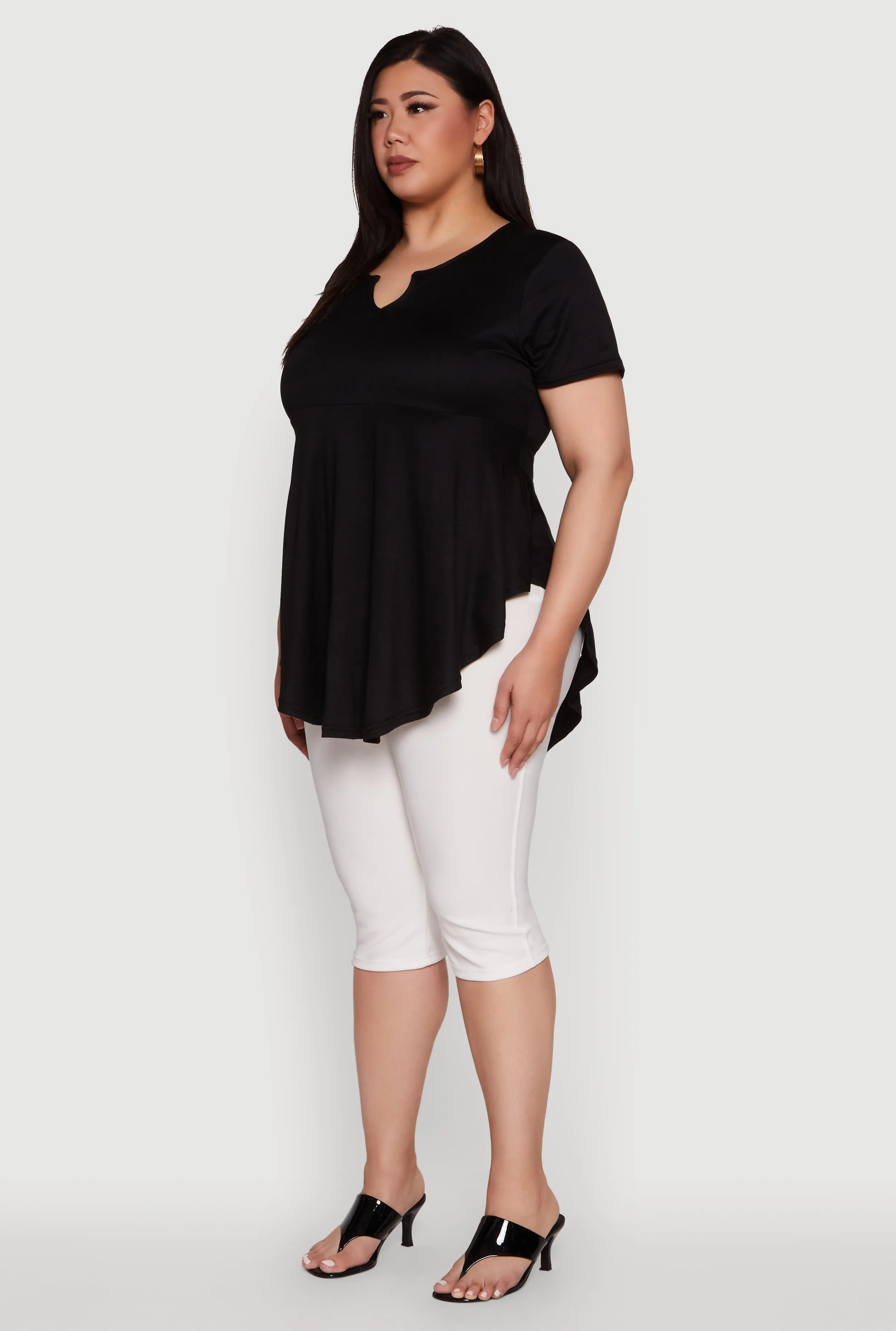 Plus Size Stylish Peplum Top with Notch Neck and Short Sleeves sold by Rainbow product image thumbnail 5