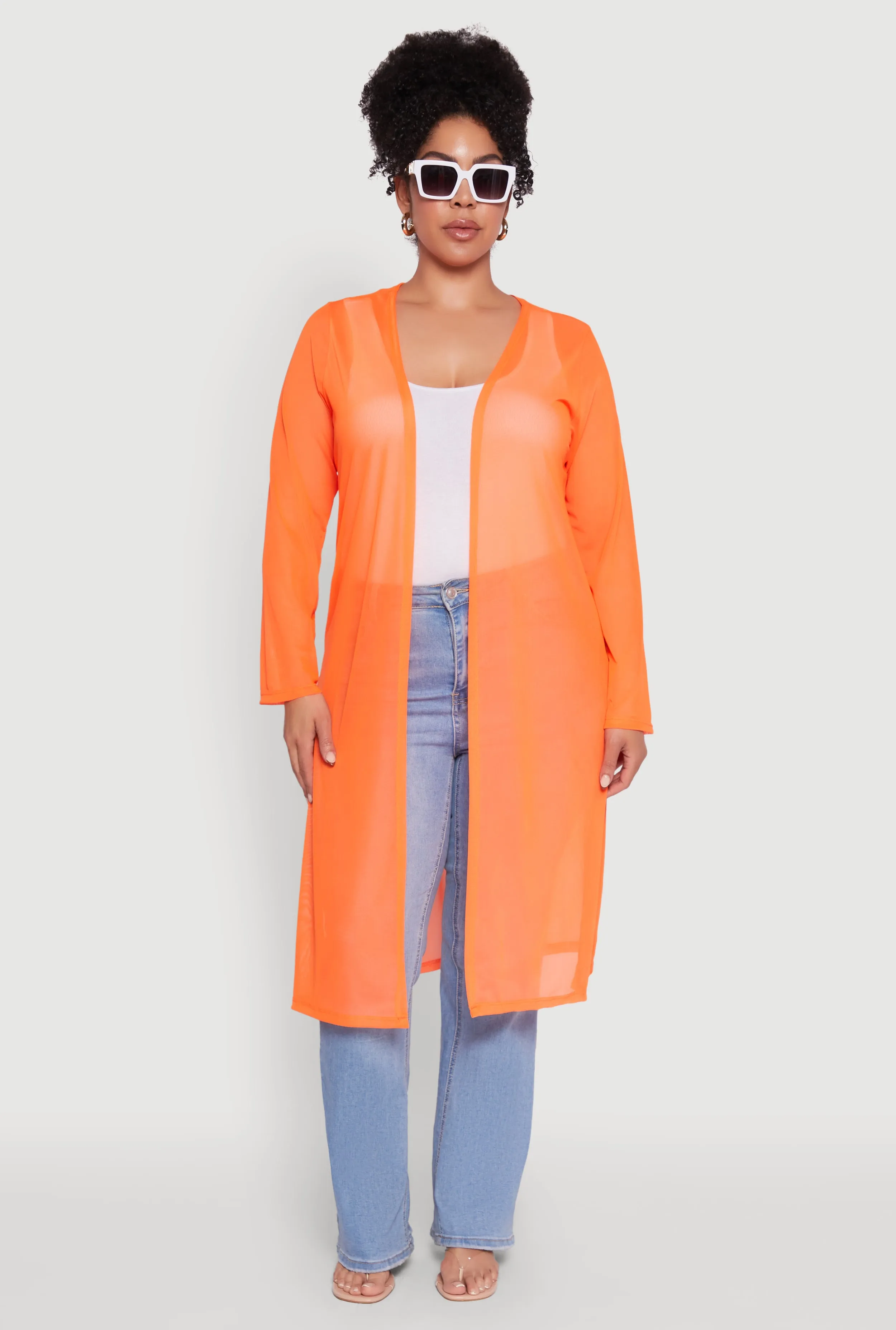 Plus Size Chic Mesh Long Sleeve Duster sold by Rainbow