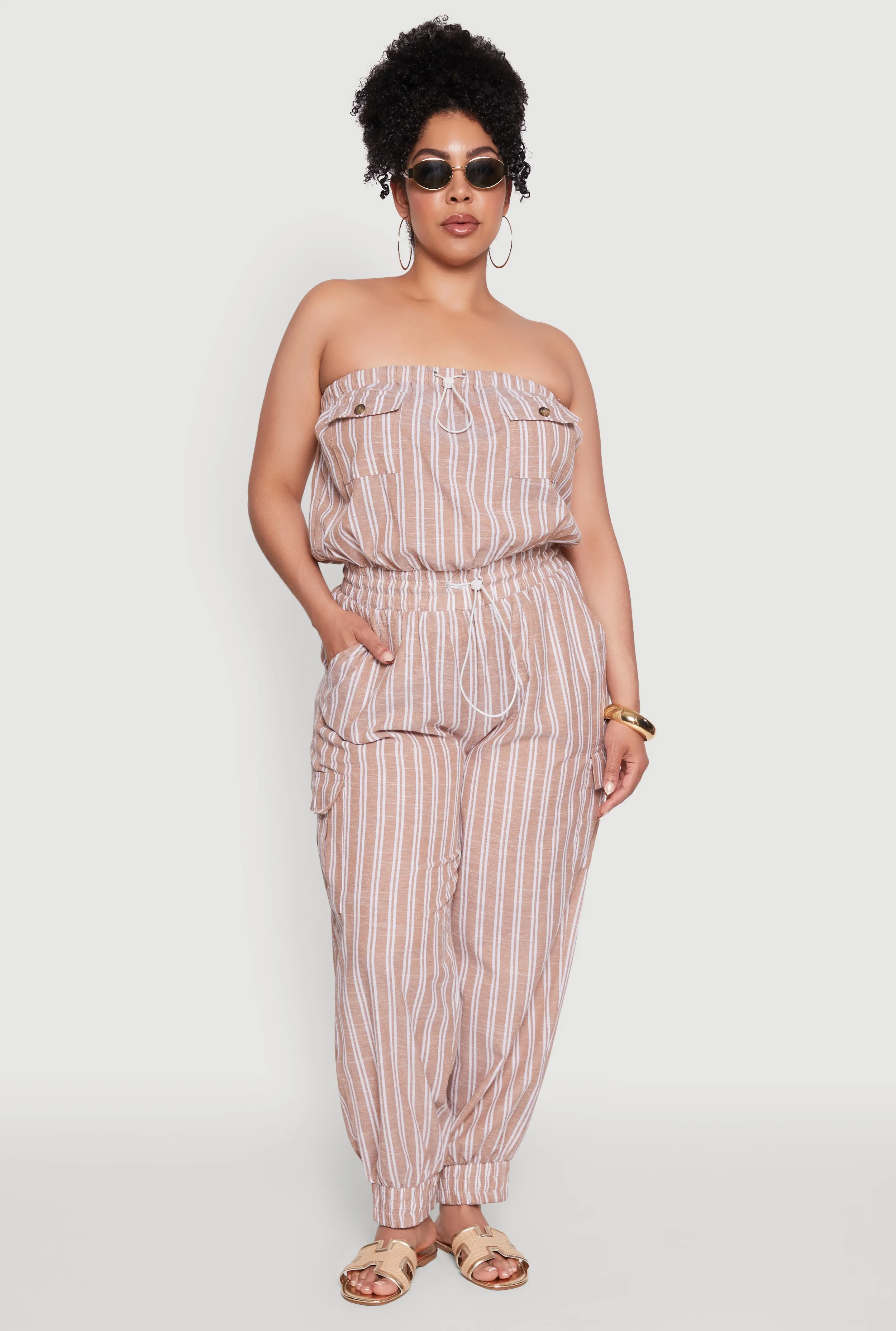 Plus Size Stylish Striped Strapless Tapered Leg Jumpsuit sold by Rainbow
