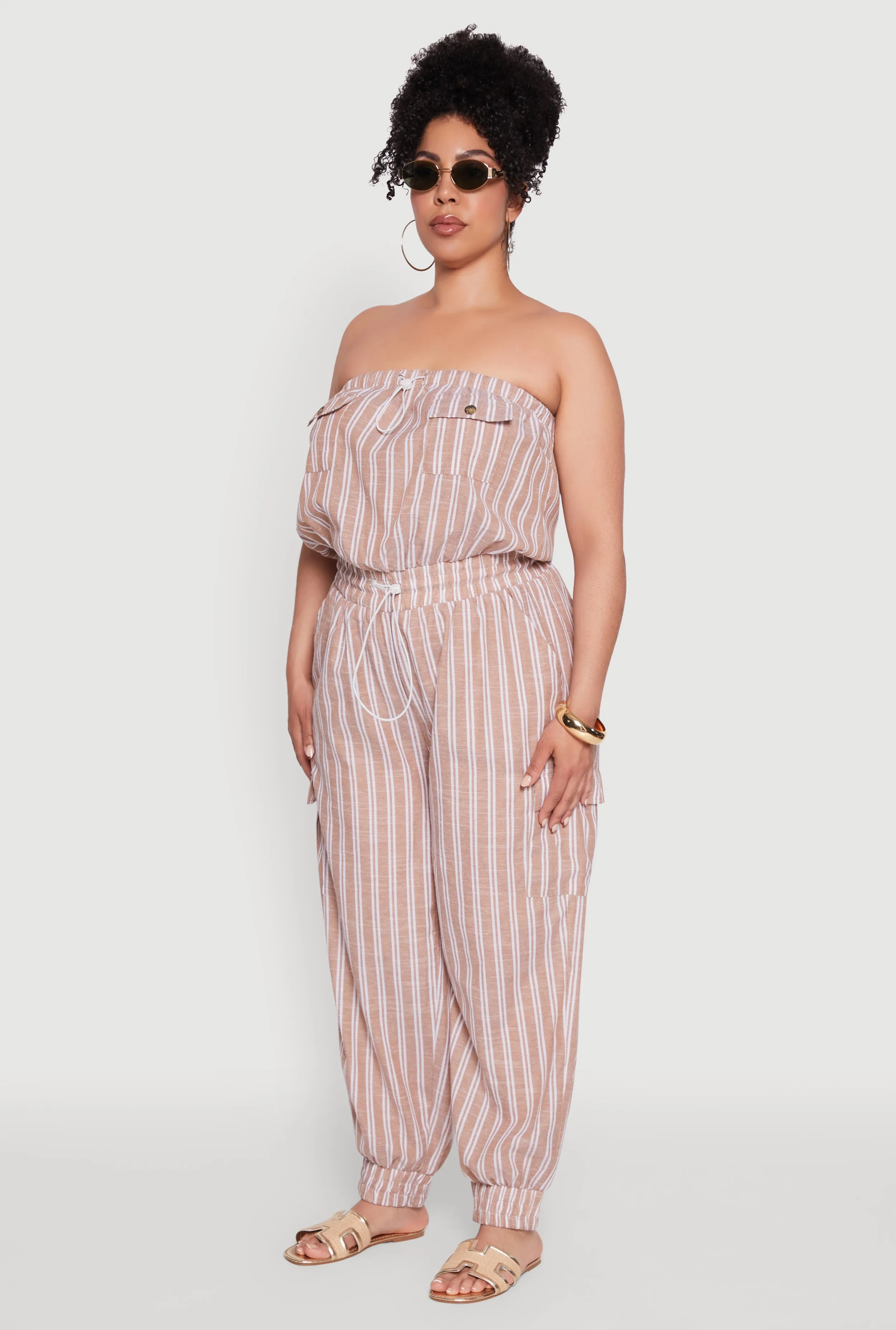 Plus Size Stylish Striped Strapless Tapered Leg Jumpsuit sold by Rainbow product image thumbnail 3