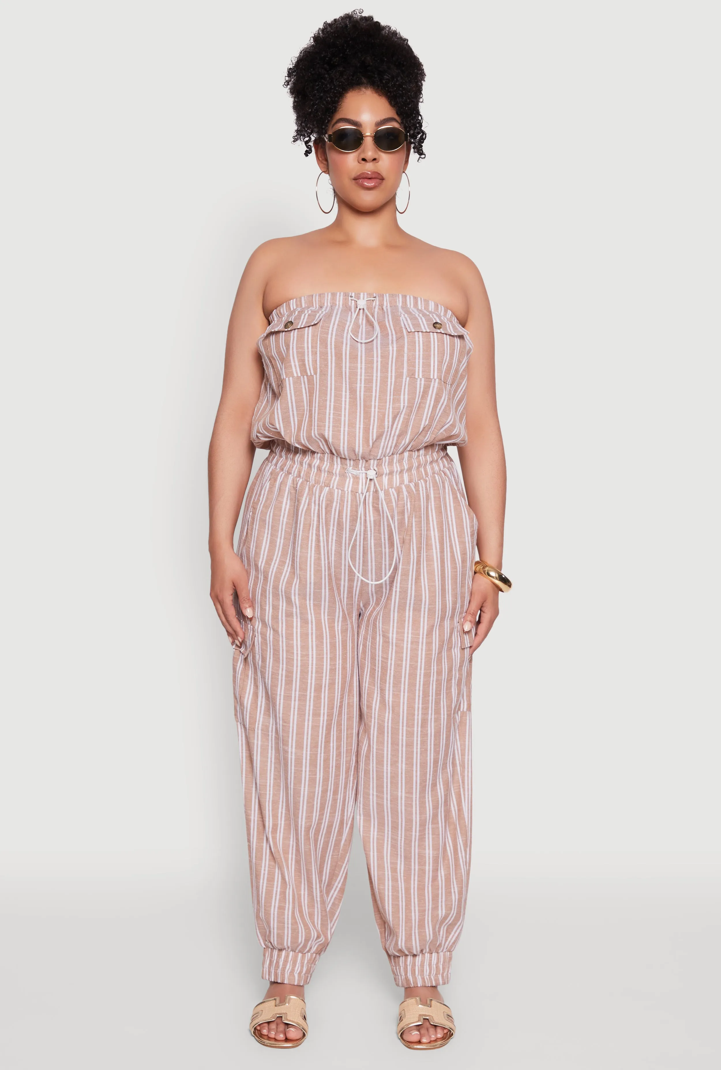 Plus Size Stylish Striped Strapless Tapered Leg Jumpsuit sold by Rainbow product image thumbnail 2