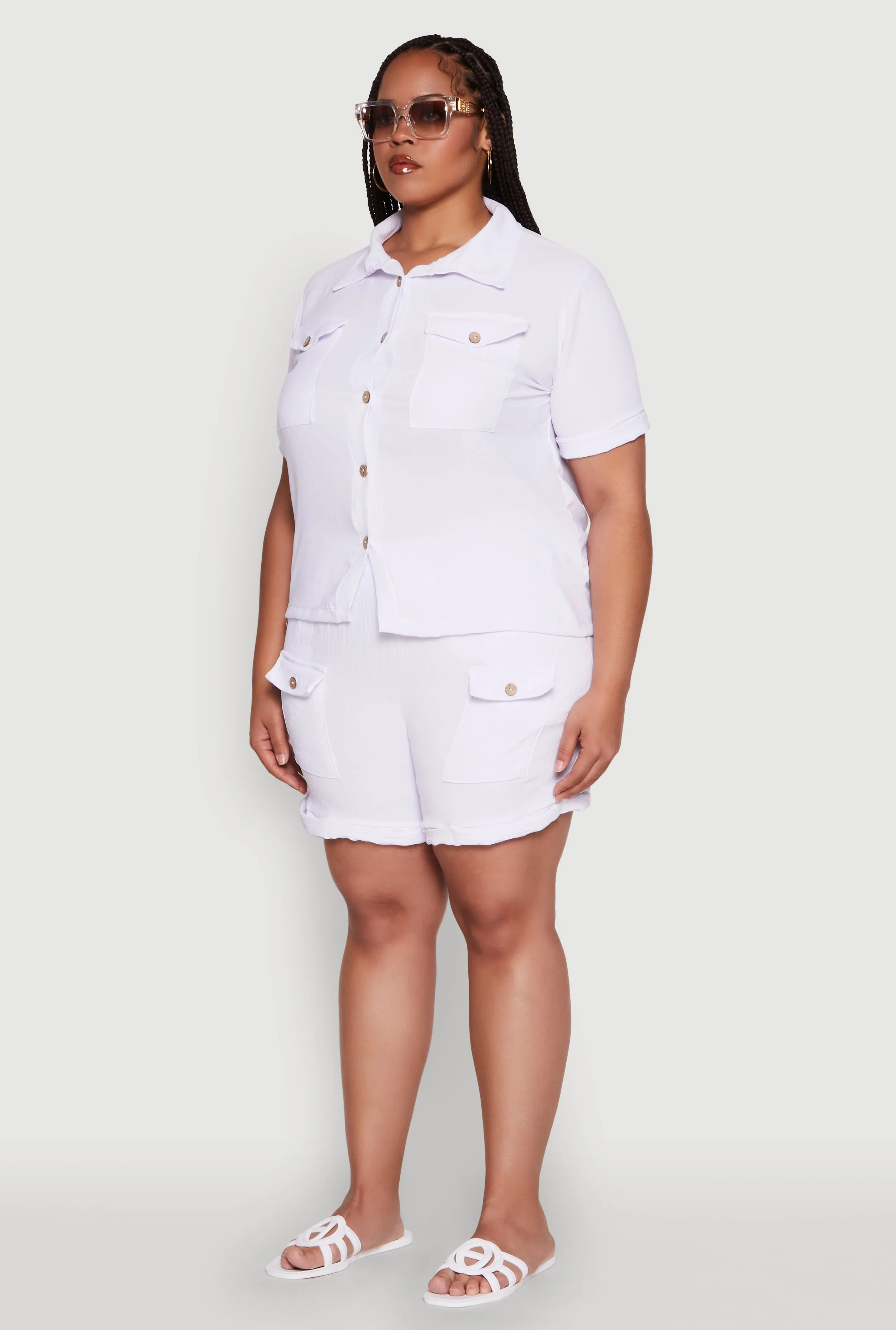 Plus Size Crepe Knit Cargo Pocket Button Front Shirt sold by Rainbow product image thumbnail 5