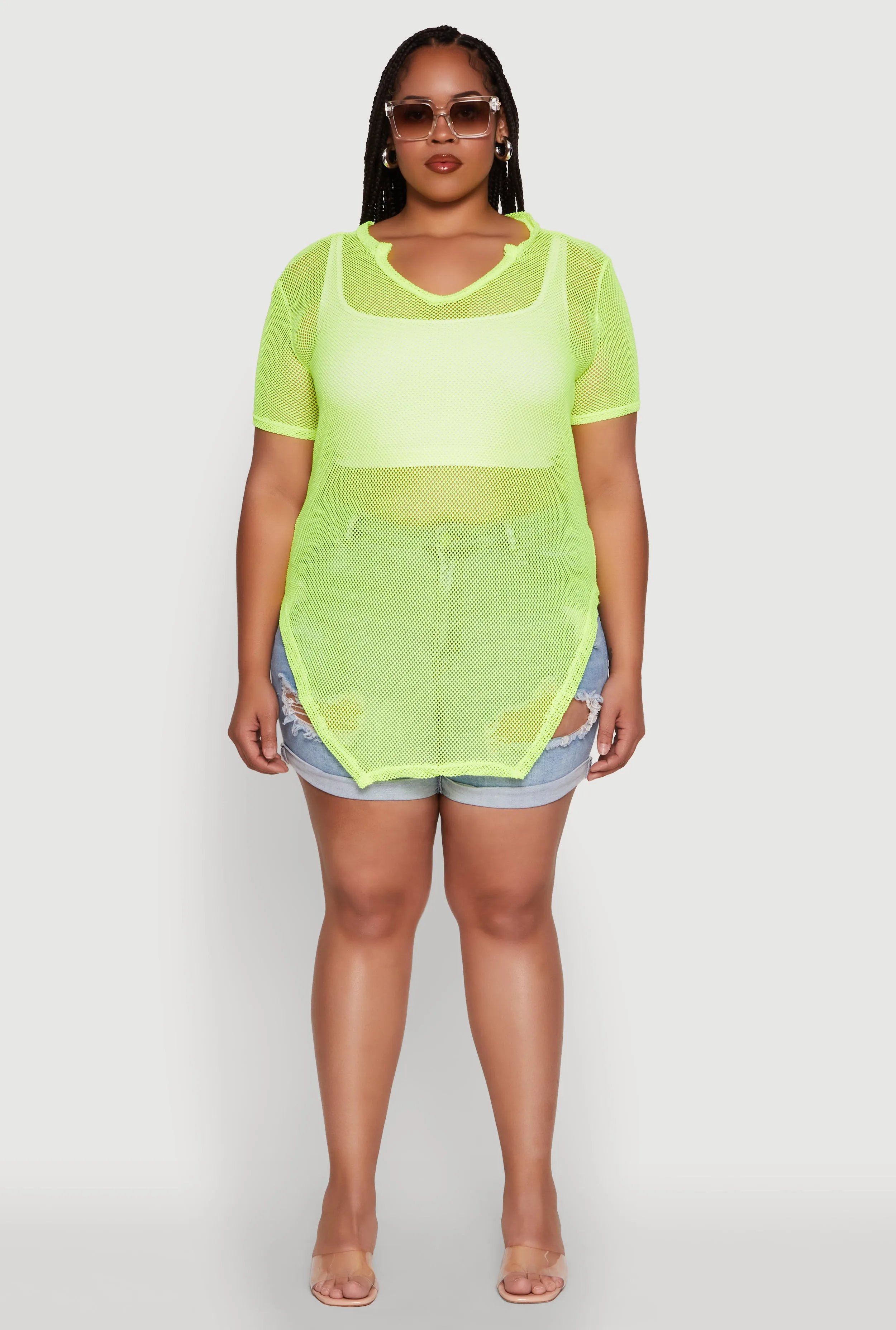 Plus Size Stylish Fishnet Hanky Hem Blouse sold by Rainbow product image thumbnail 3