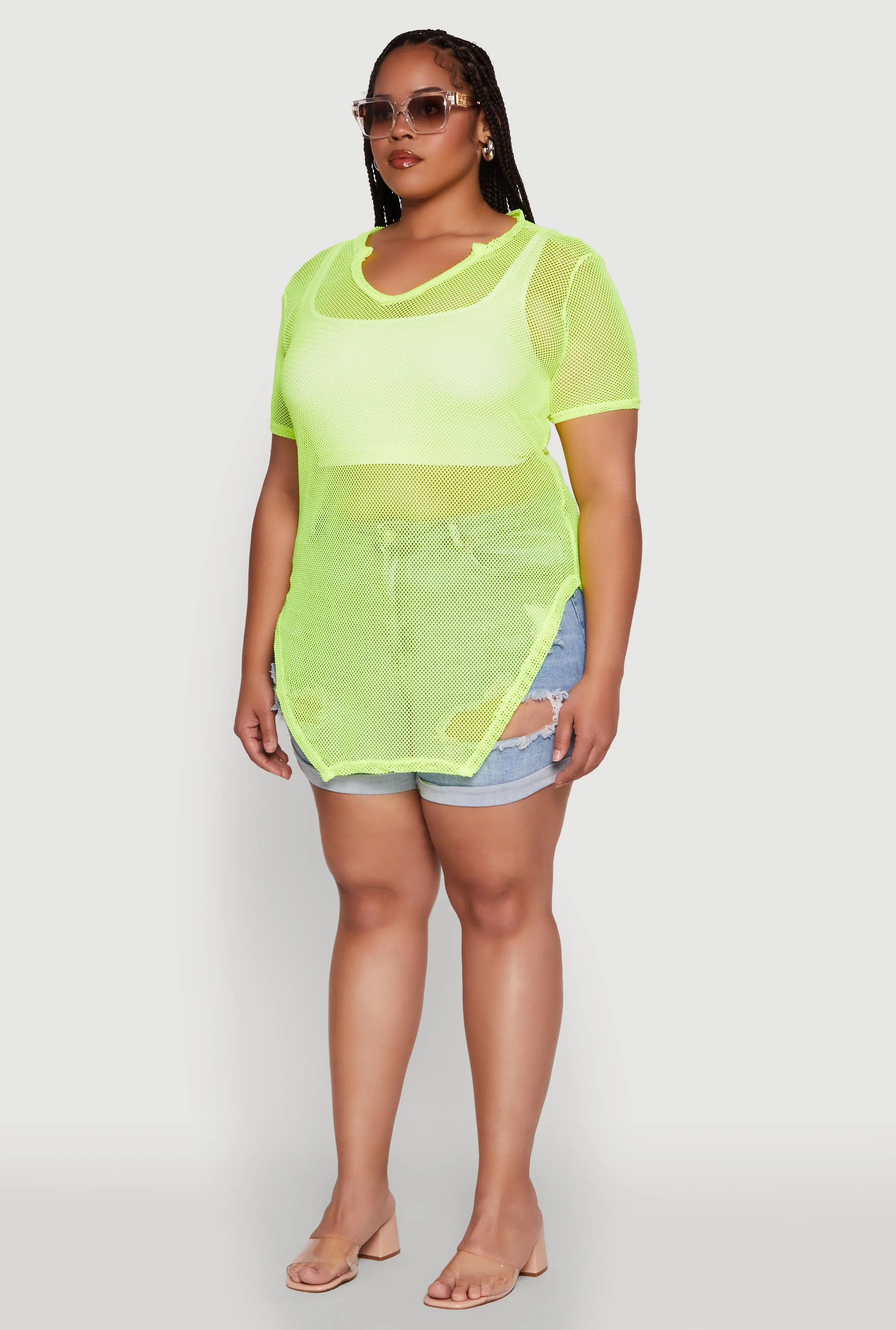 Plus Size Stylish Fishnet Hanky Hem Blouse sold by Rainbow product image thumbnail 5