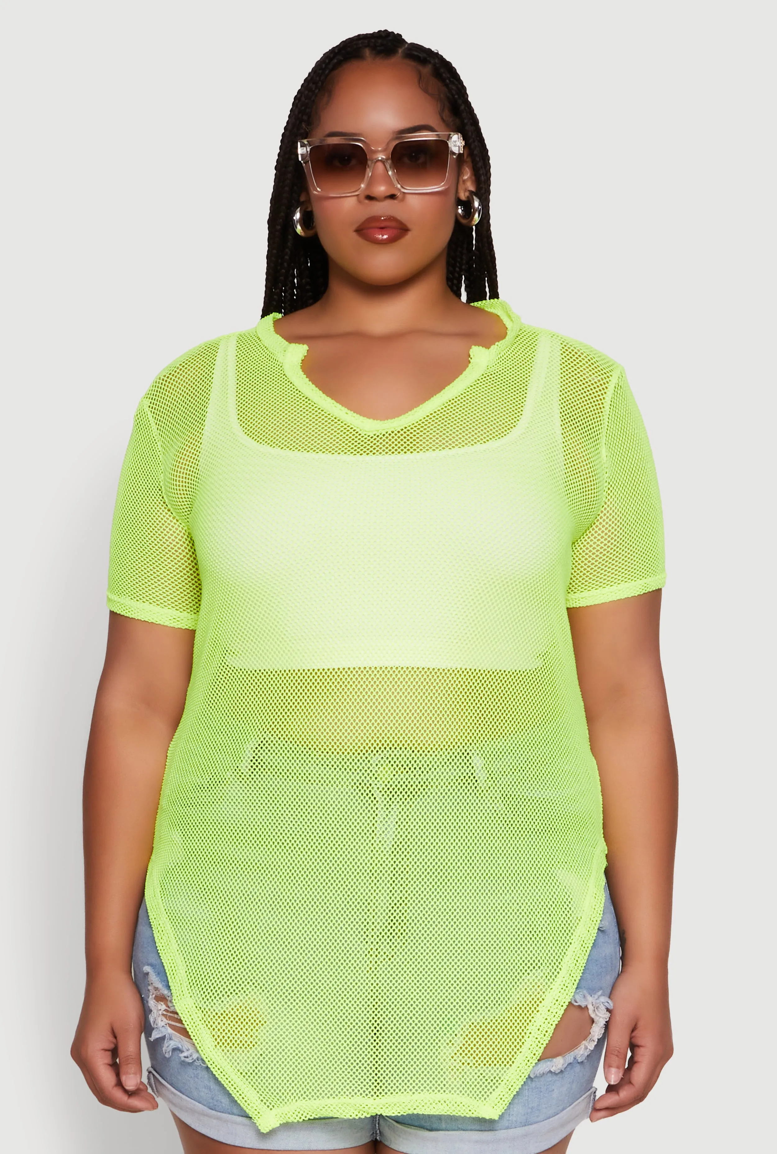 Plus Size Stylish Fishnet Hanky Hem Blouse sold by Rainbow product image thumbnail 2