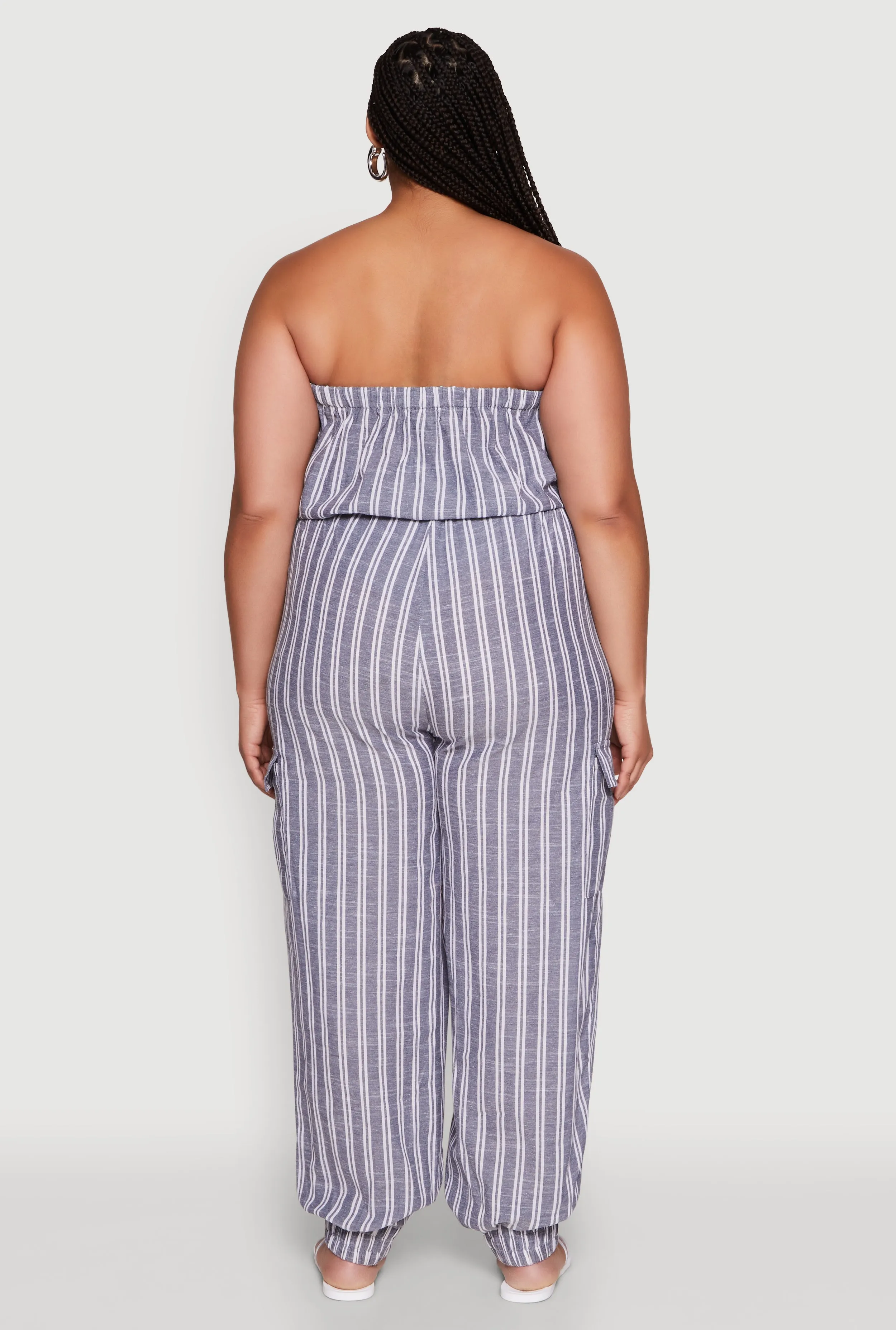 Plus Size Stylish Striped Strapless Tapered Leg Jumpsuit sold by Rainbow product image thumbnail 5