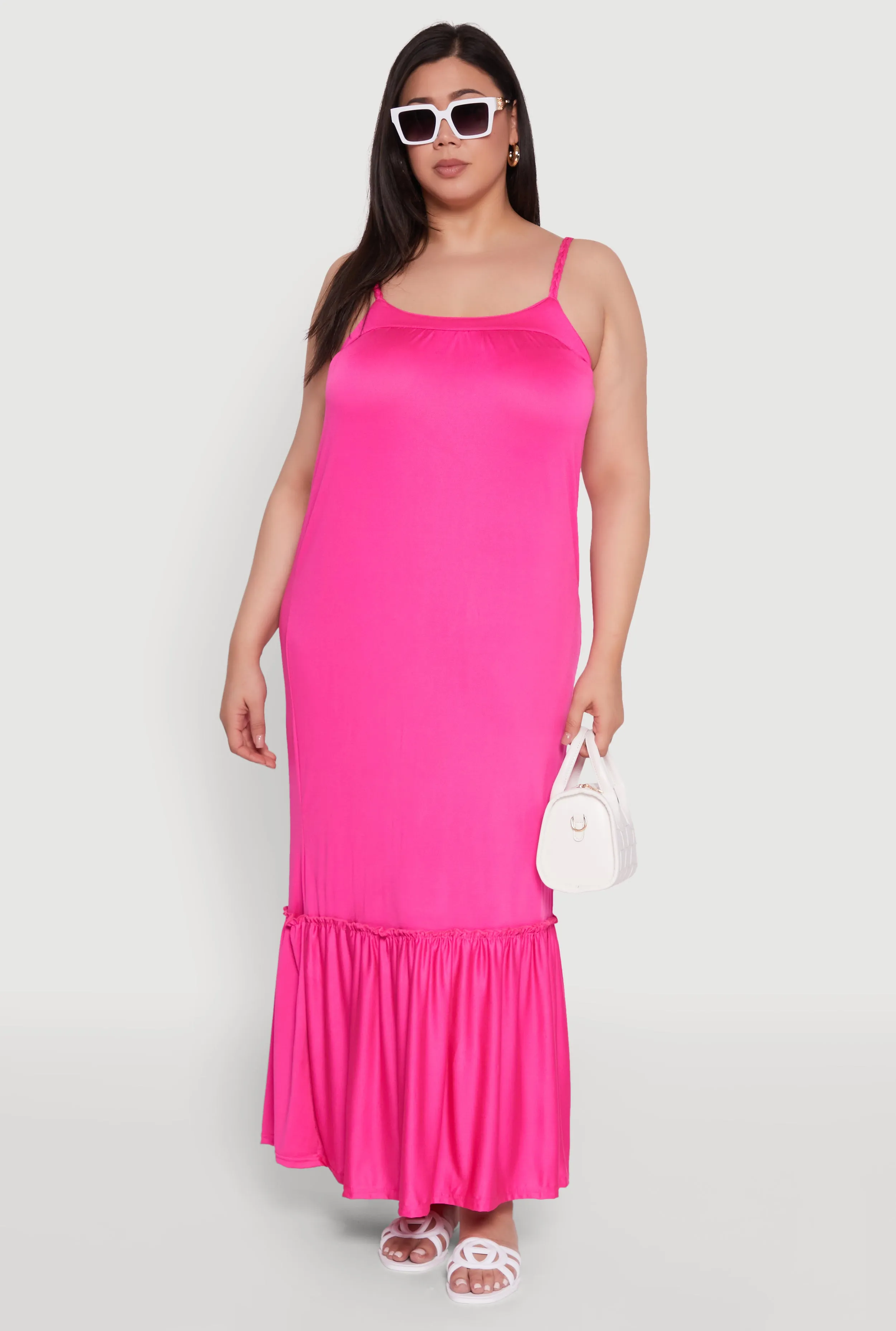 Plus Size Crepe Knit Cami Dress with Flounce Hem and Braided Straps sold by Rainbow product image thumbnail 2
