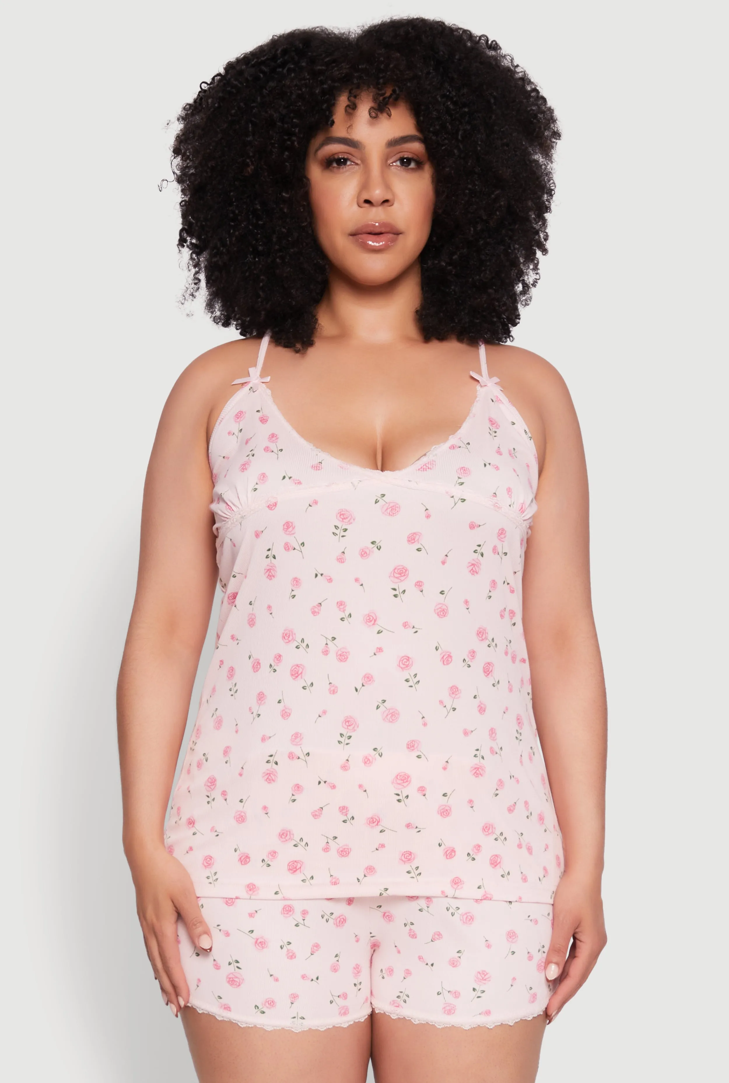 Plus Size Rose Print Sleeveless Pajama Top and Shorts Set sold by Rainbow product image thumbnail 2