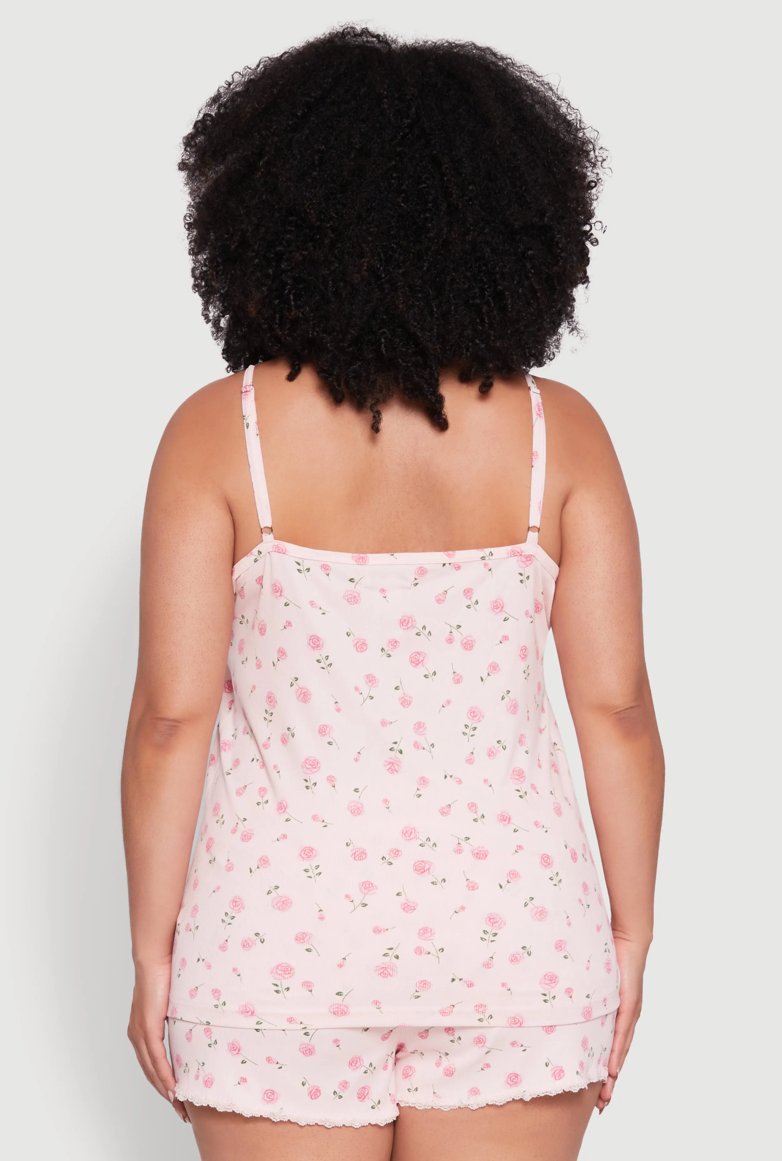 Plus Size Rose Print Sleeveless Pajama Top and Shorts Set sold by Rainbow product image thumbnail 3