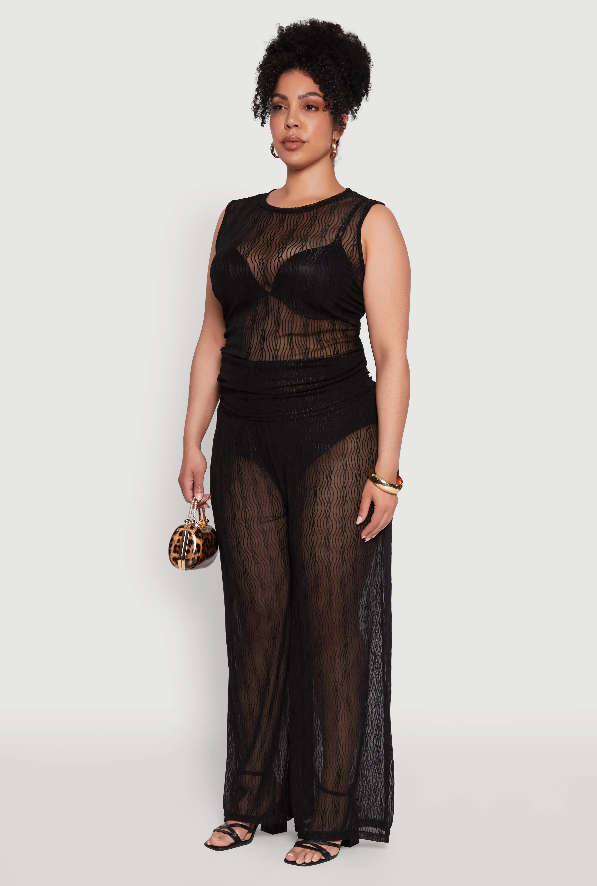 Plus Size Trendy Wavy Stripe Mesh Sleeveless Top sold by Rainbow product image thumbnail 5