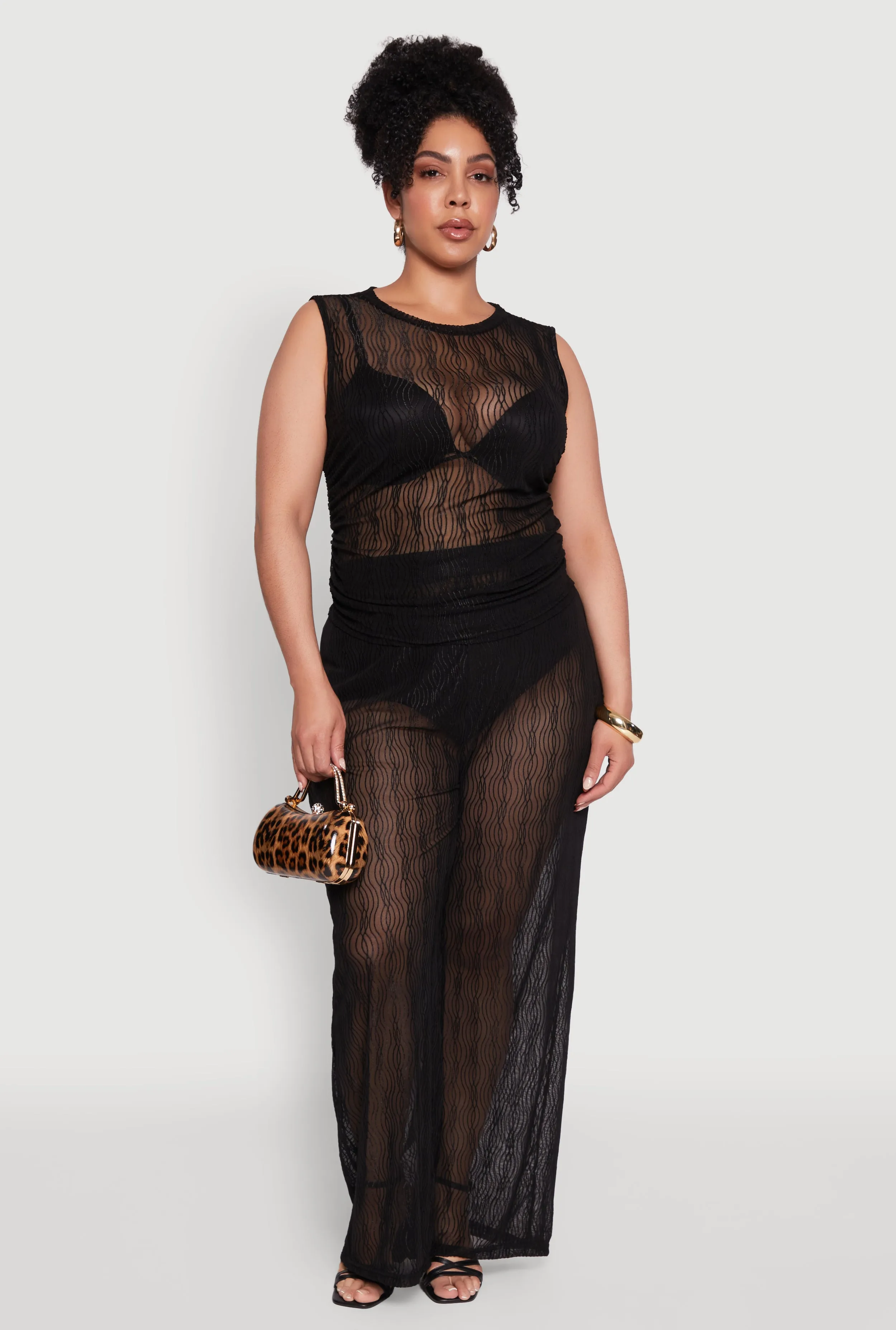 Plus Size Trendy Wavy Stripe Mesh Sleeveless Top sold by Rainbow product image thumbnail 3