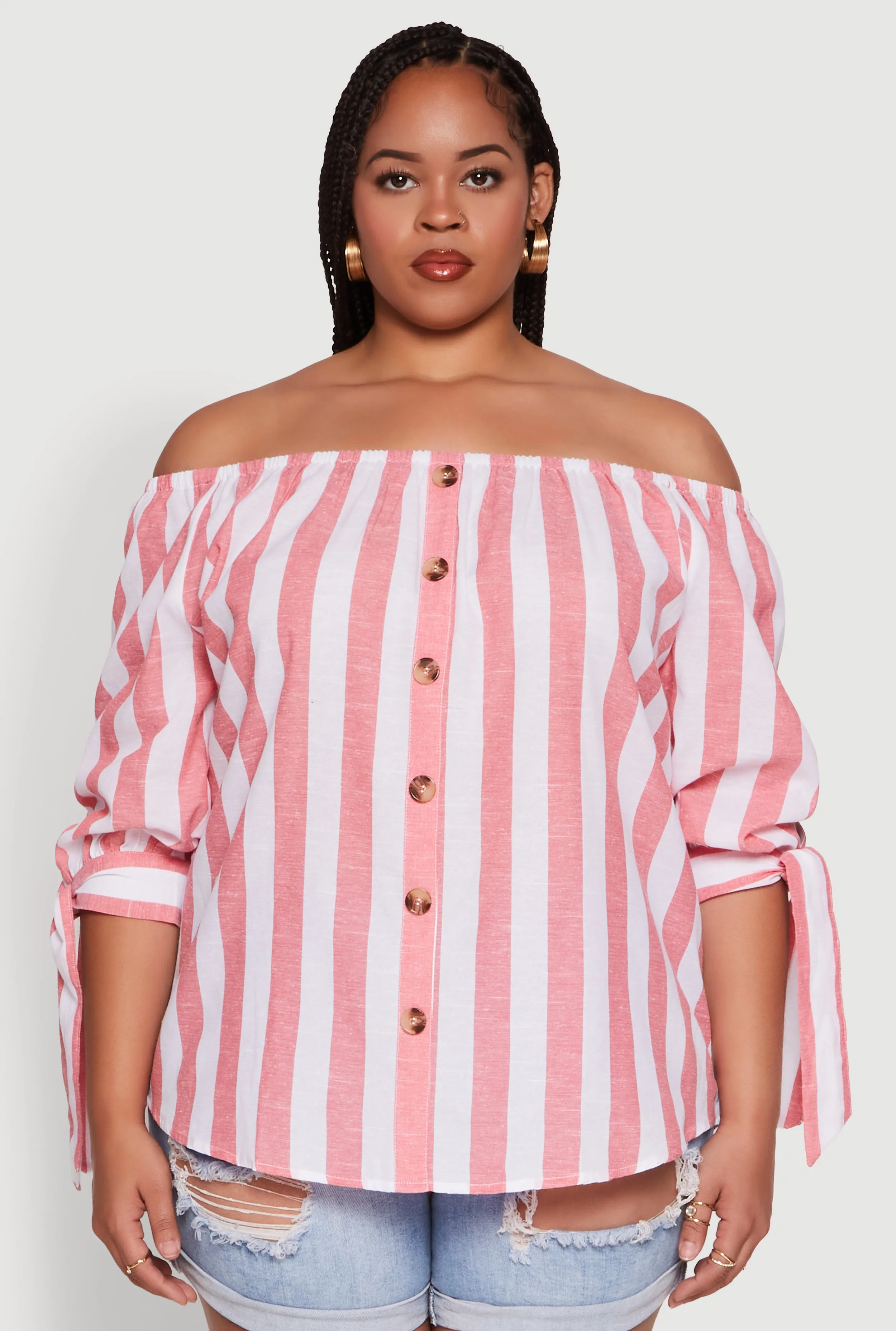 Plus Size Chic Off Shoulder Striped Blouse sold by Rainbow product image thumbnail 2