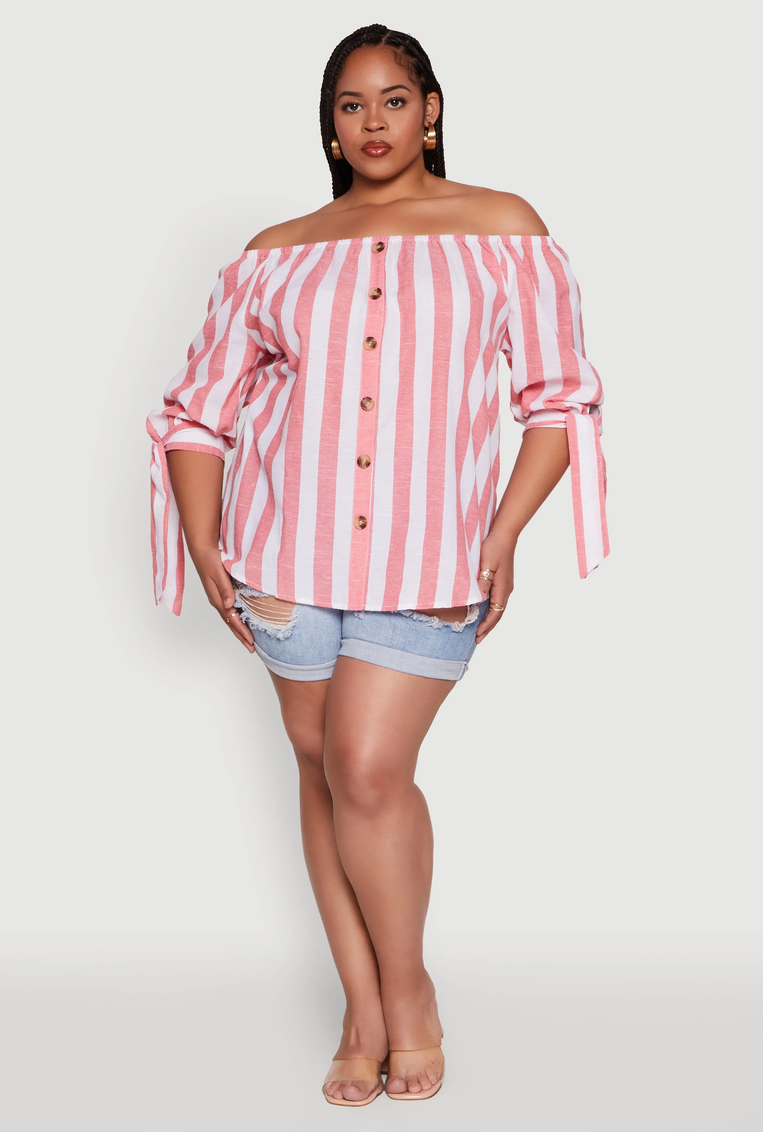 Plus Size Chic Off Shoulder Striped Blouse sold by Rainbow product image thumbnail 3