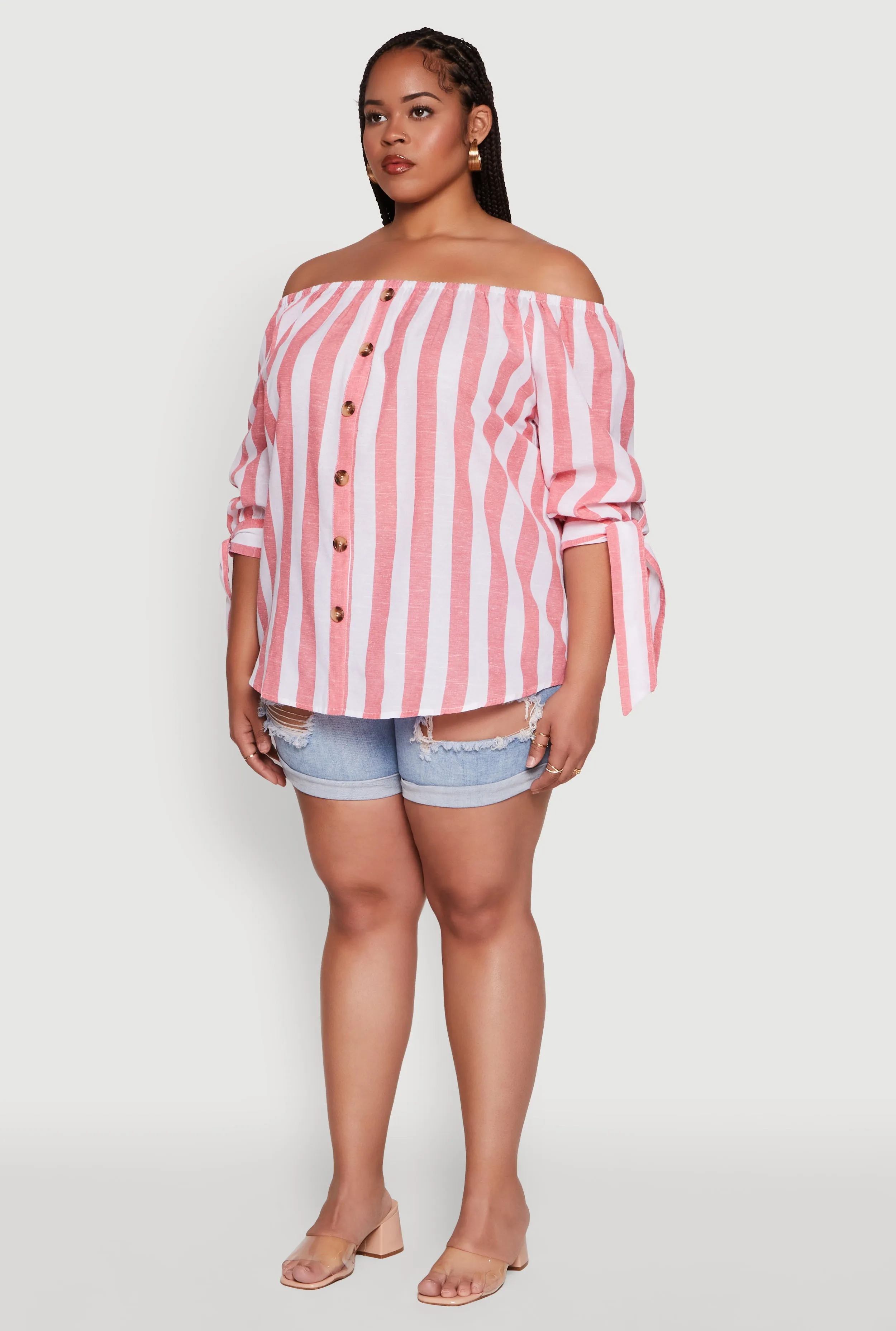 Plus Size Chic Off Shoulder Striped Blouse sold by Rainbow product image thumbnail 5