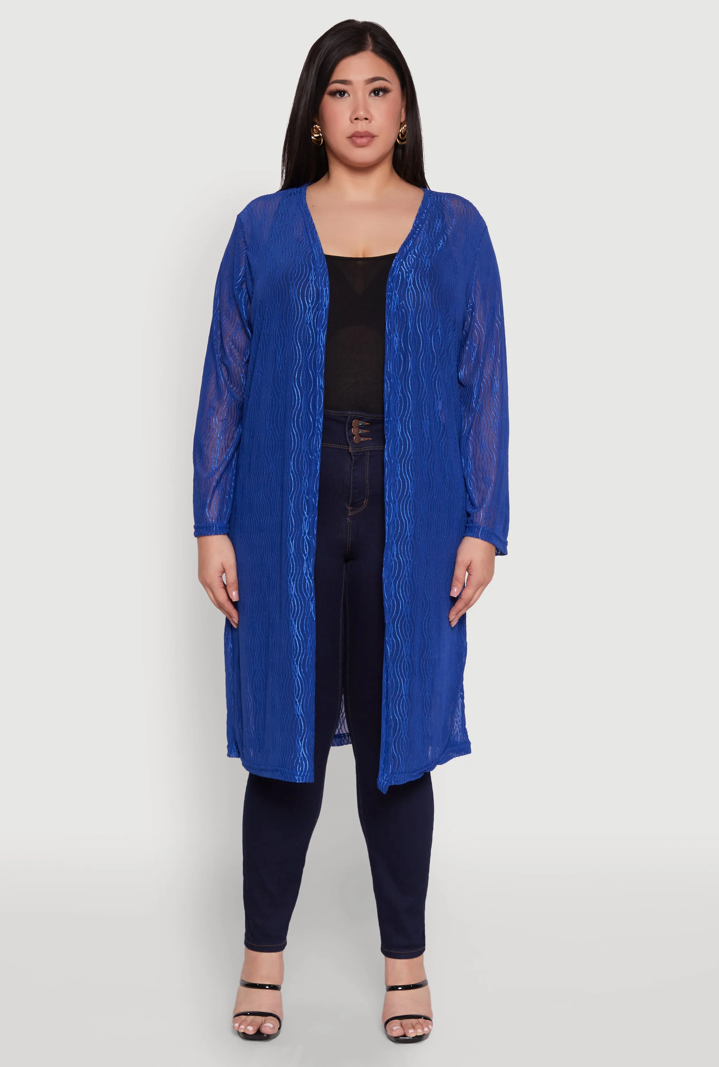 Plus Size Chic Wavy Stripe Mesh Duster sold by Rainbow product image thumbnail 2